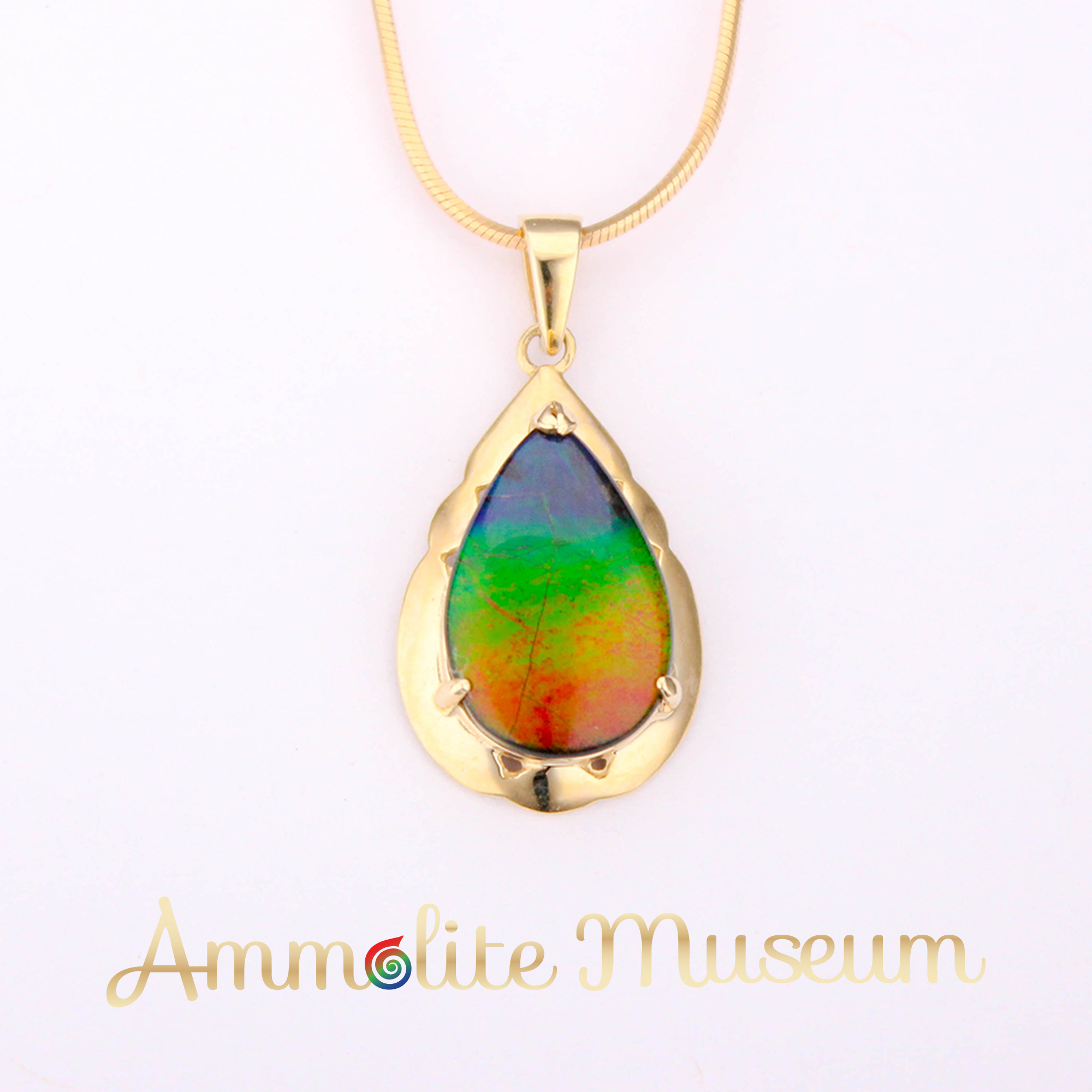 14K Gold Teardrop Ammolite Pendant Necklace - Natural Gemstone Jewelry for Women, Elegant Gift for Birthday, Anniversary & Special Occasions