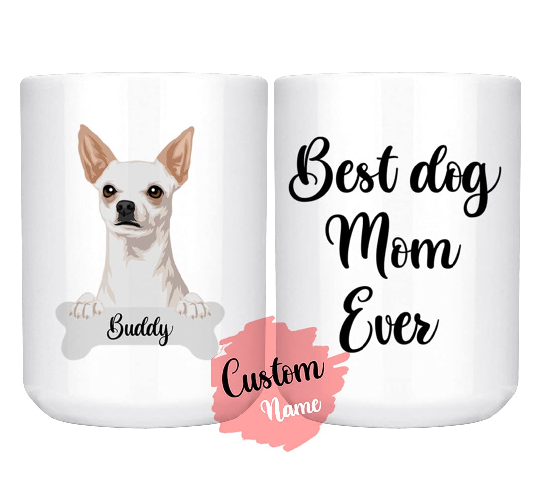**Personalized Chihuahua Dog Mom & Dad Mug - 15oz White Ceramic Coffee Cup - Custom Dog Owner Gift for Christmas, Birthday - I Love Chihuahuas - Perfect for Dog Lovers, Grandparents & Pet Parents**    *(Great for Coffee, Tea, Hot Chocolate - Ideal Gift for Holidays, Office Use & Home Decor)*