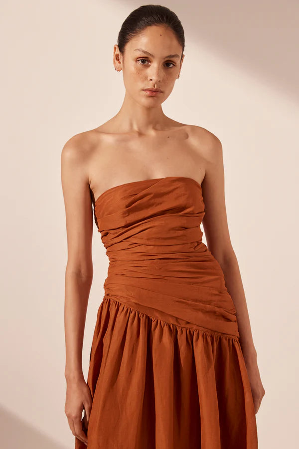 Celeste Strapless Tiered Maxi Dress in Rust - Elegant Summer Beach Wedding Guest Dress for Women