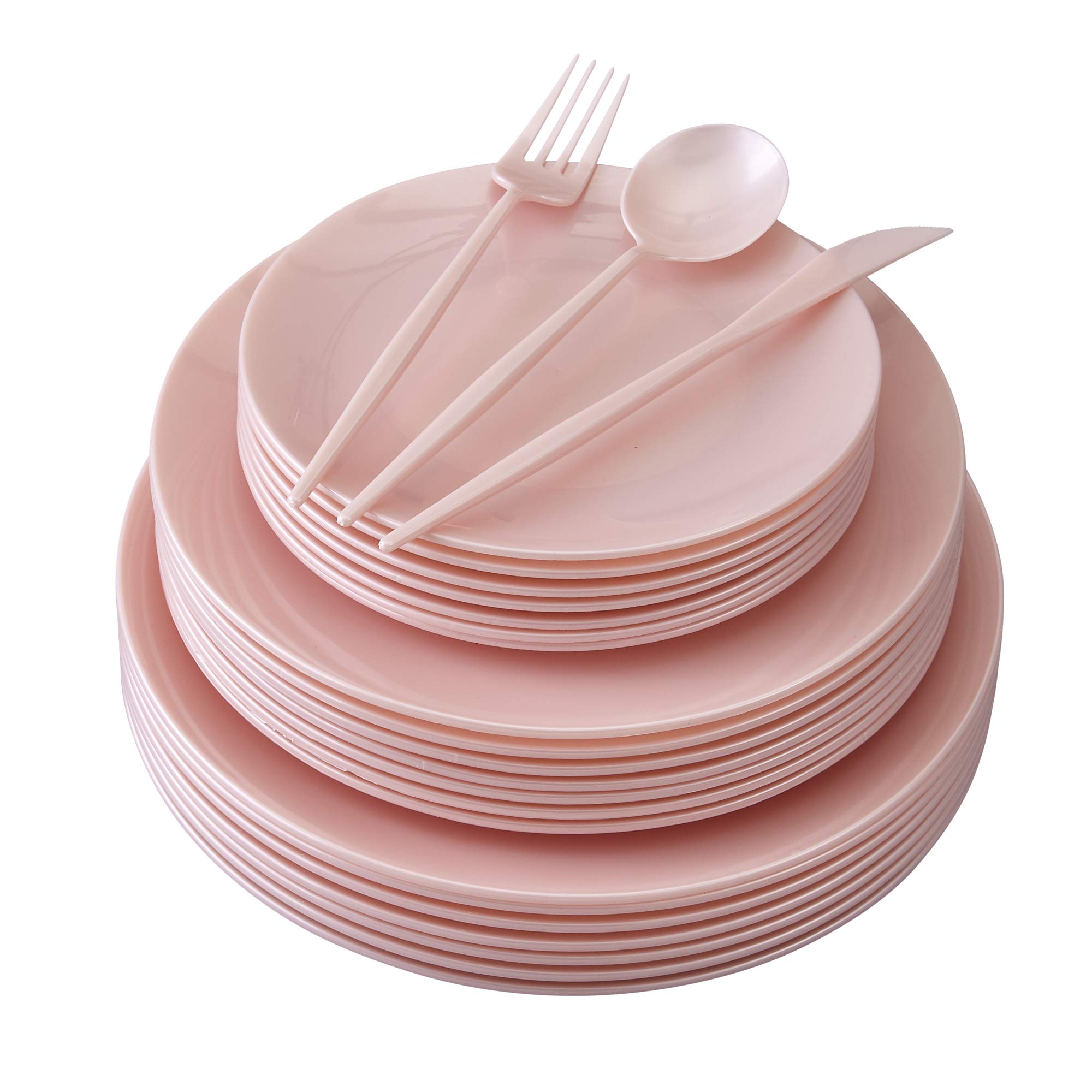 312-Piece Disposable Dinnerware Set - 40 Dinner Plates, 40 Salad Plates, 40 Dessert Plates, 96 Forks, 48 Spoons, 48 Knives (Opulence - Blush) | Elegant Party Tableware for Weddings, Birthdays & Events | BPA-Free & Eco-Friendly