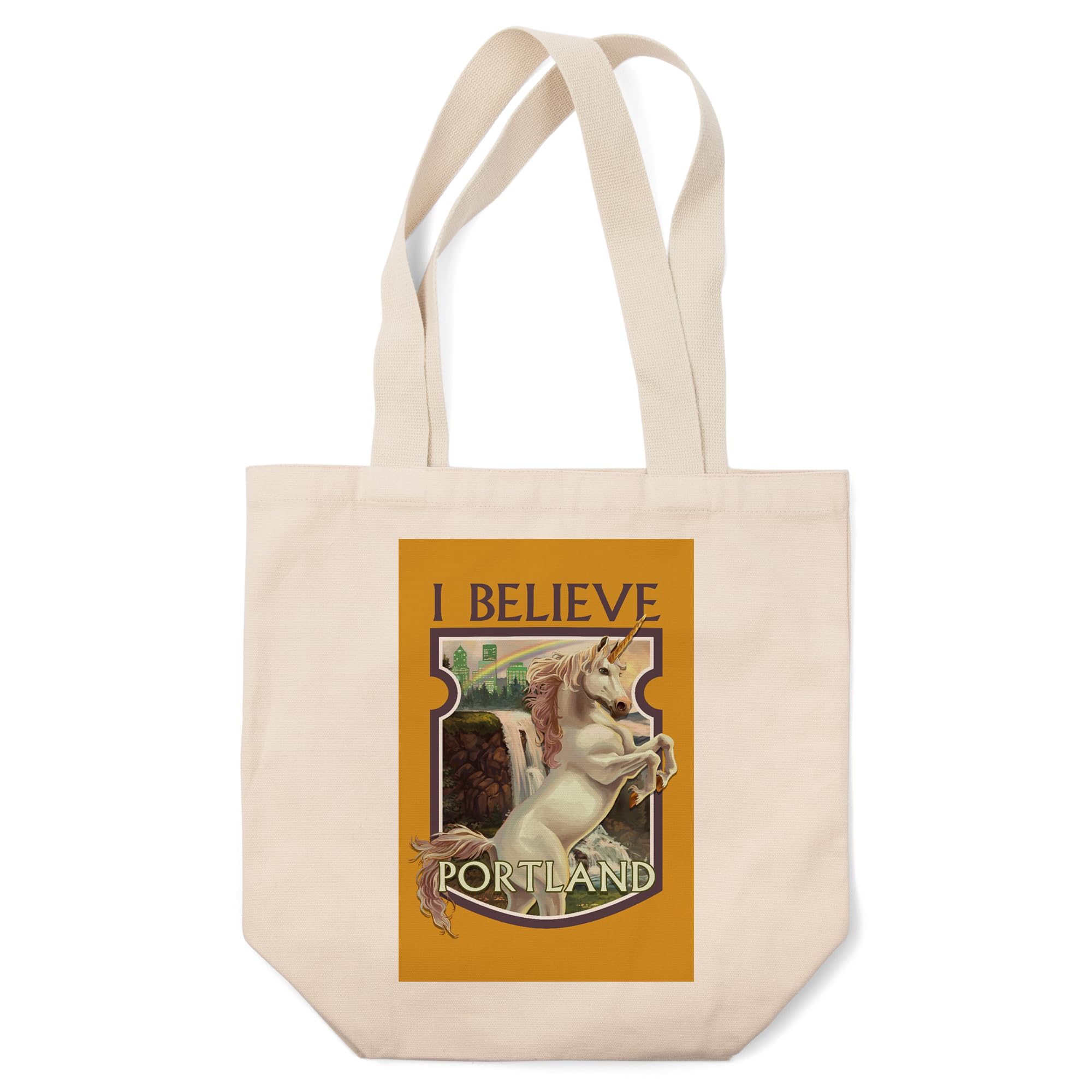 Lantern Press Portland Oregon Unicorn and Rainbow 100% Cotton Canvas Reusable Tote Bag - Eco-Friendly Shopping Bag for Groceries, Beach Trips & Daily Use