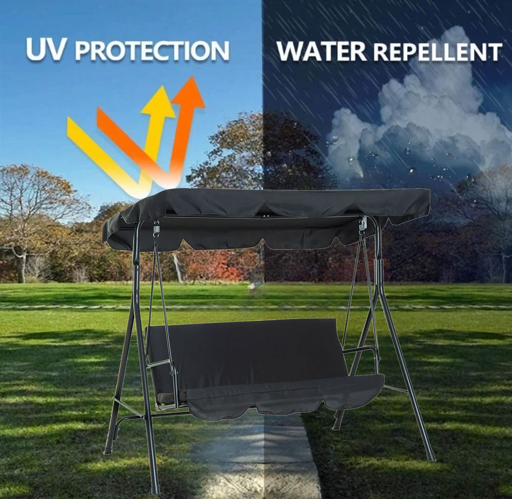 **Swing Canopy Replacement - Waterproof & Dustproof Outdoor Swing Cover with Cushion Protector - Durable Black Swing Top for Patio, Garden, and Backyard Furniture**