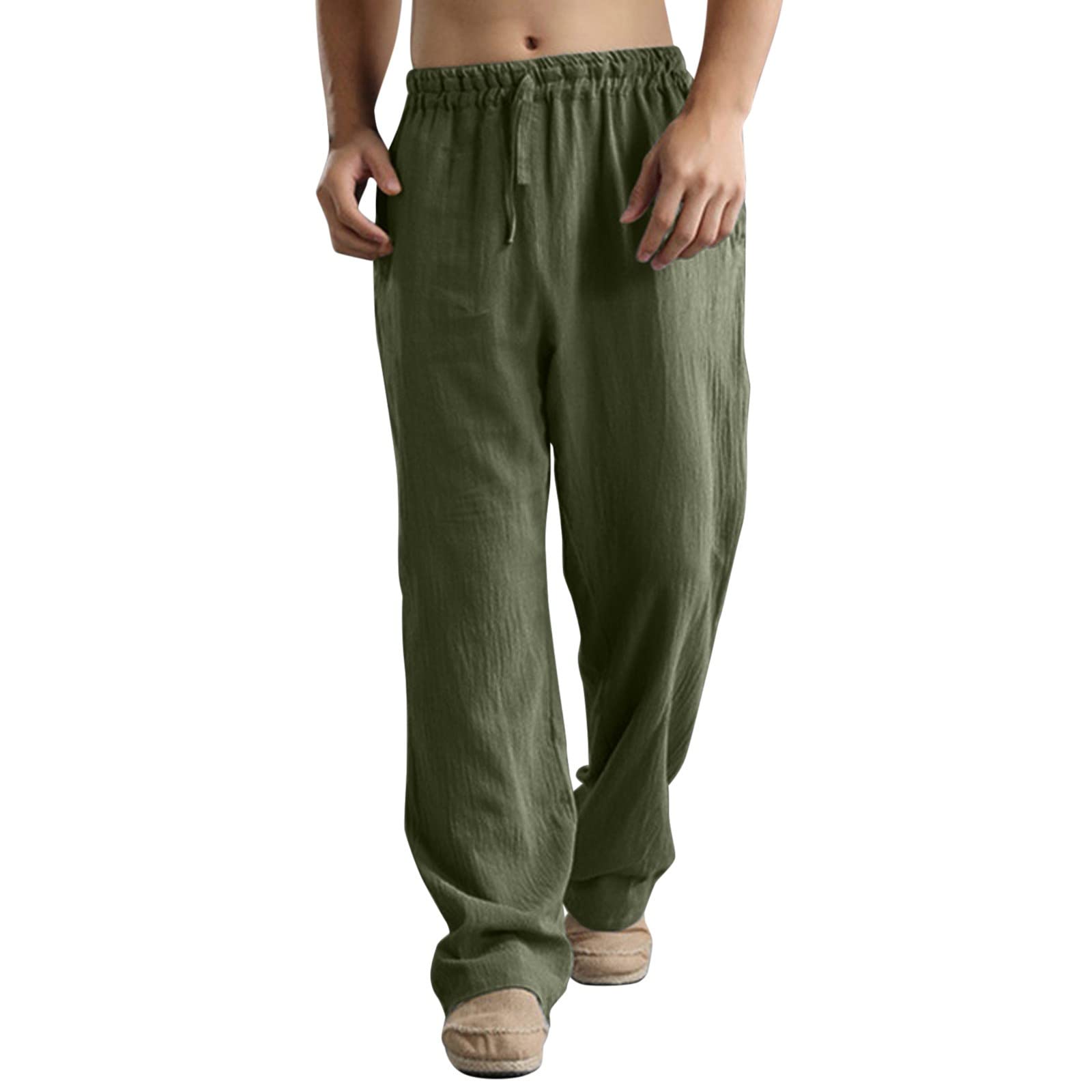 **Men's Linen Yoga Pants - Elastic Waist, Loose Fit, Comfortable Straight Leg Casual Pants for Home, Lounge & Travel**