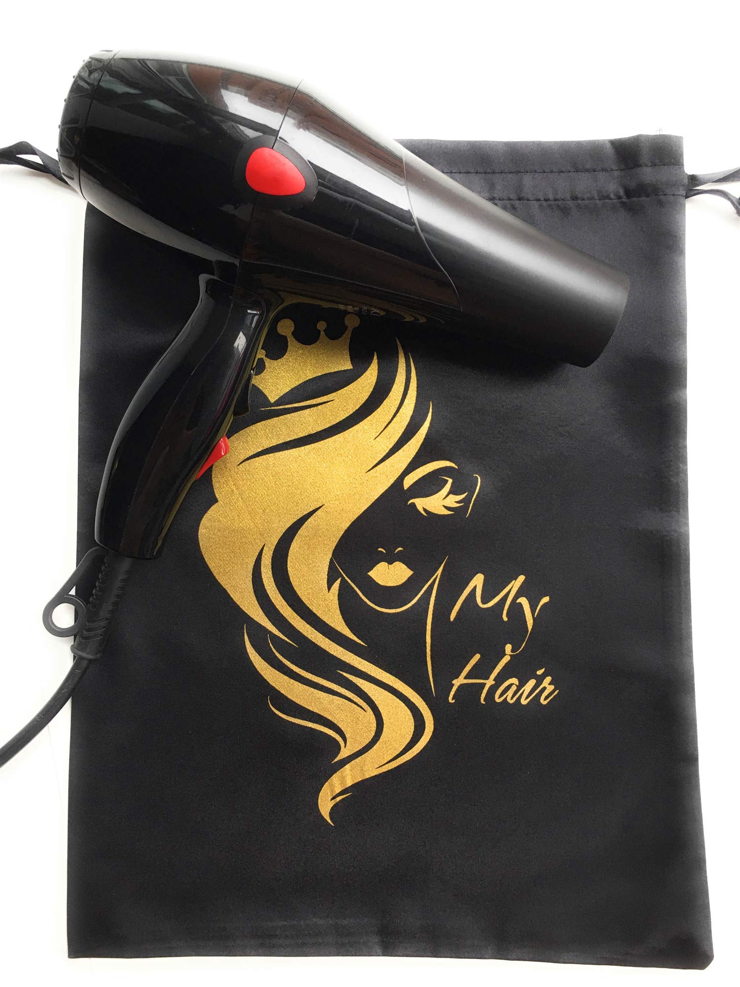 Premium Silk Wig Storage Bags - 5-Piece Set of Soft Satin Drawstring Pouches for Wigs, Hair Extensions & Tools | Travel-Friendly Hair Organizer | Ideal for Salon Professionals & Hair Care Enthusiasts | Perfect for Travel, Storage & Business Gifting (Black)