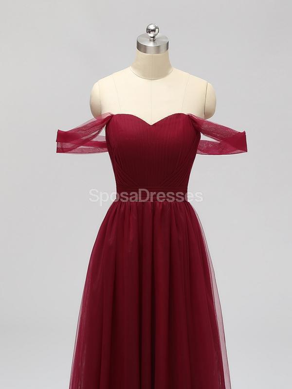 Elegant Off Shoulder Floor Length Dark Red Tulle Bridesmaid Dresses - WG589 | Perfect for Weddings, Proms & Formal Events
