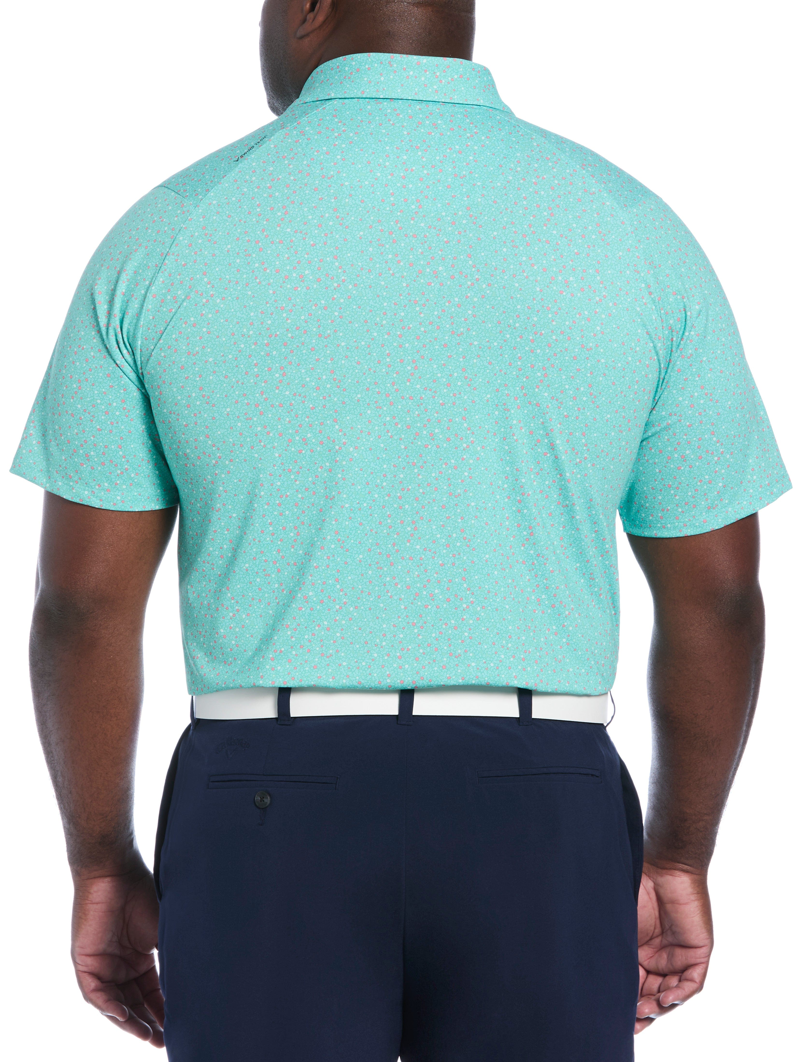 Big & Tall Micro Floral Print Polo Shirt for Men - Comfortable Stretch Cotton Casual Wear for Work & Outdoor Activities