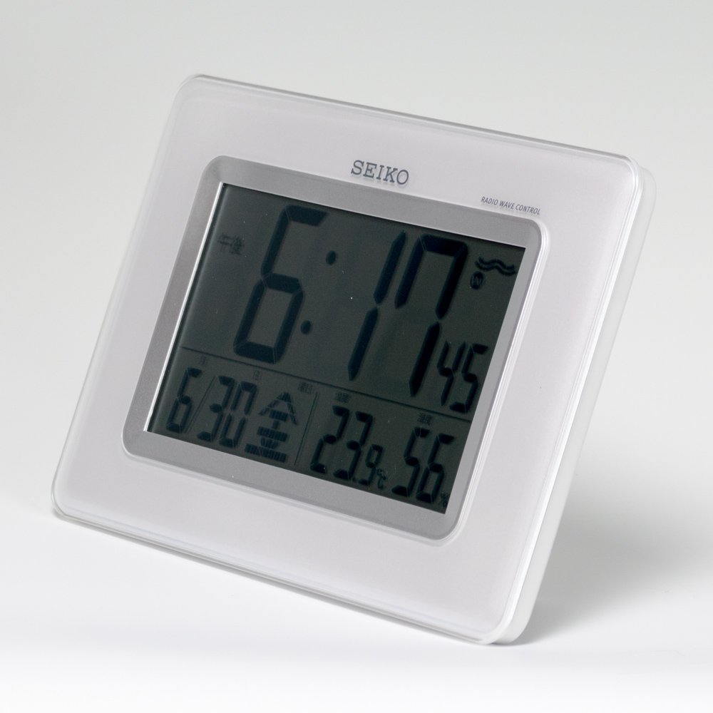 Seiko SQ424W Digital Wall Clock with Radio, Temperature & Humidity Display - White | Twin Alarm, Hanging or Tabletop Use for Home, Office, or Bedroom