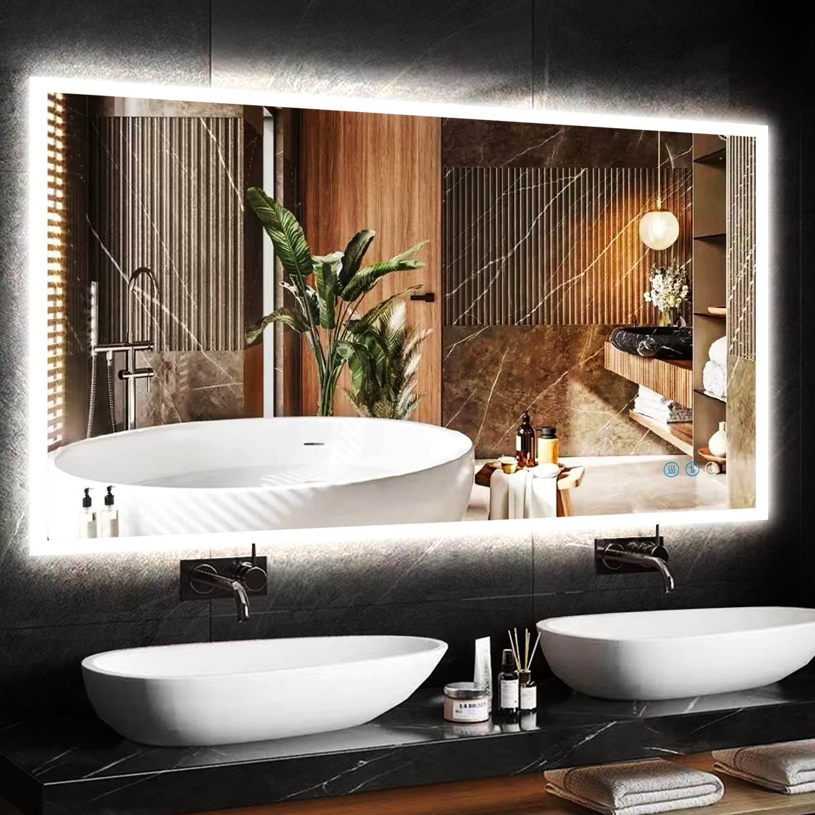 48x30 Inch LED Bathroom Vanity Mirror with Backlit Lights - Dimmable 3-Color Lighting, Anti-Fog Technology - Perfect for Makeup, Shaving & Home Decor