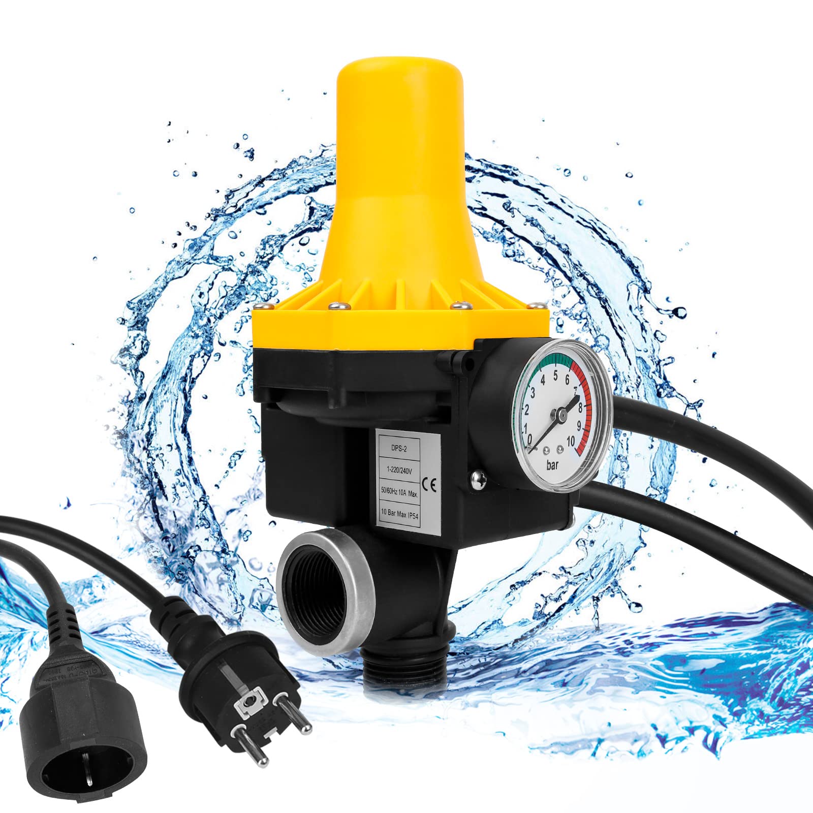 Ansobea 1100W 9000L/H Electronic Water Pump Pressure Switch with Cable, 10 Bar IP65 Protection for Water Pumps (1.5-3 Bar) - Ideal for Home Water Supply, Irrigation Systems & Pool Filtration