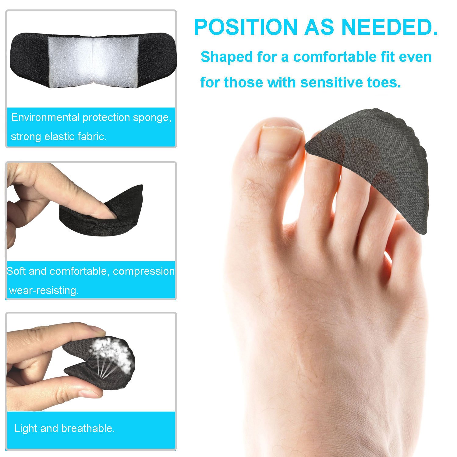 Premium Shoe Filler Inserts for Men & Women - Adjustable Toe Fillers & Insoles to Make Big Shoes Fit Perfectly (2 Pairs, Black) - Ideal for Dress Shoes, Sneakers & Boots for Comfort & Secure Fit