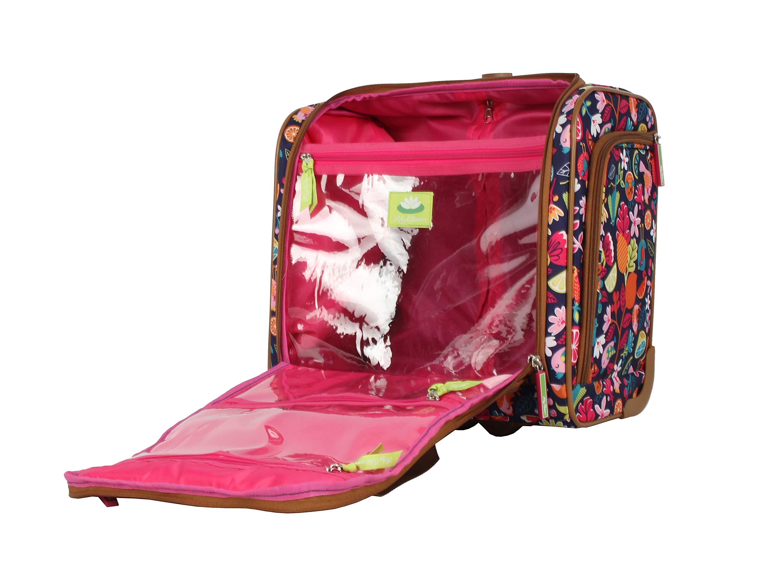 Lily Bloom Designer 15 Inch Carry On Luggage - Lightweight Weekender Overnight Business Travel Suitcase with 2 Roller Wheels - Under Seat Rolling Bag for Women (One Size, Fruit Loops) - Perfect for Airplane Travel, Weekend Getaways & Business Trips