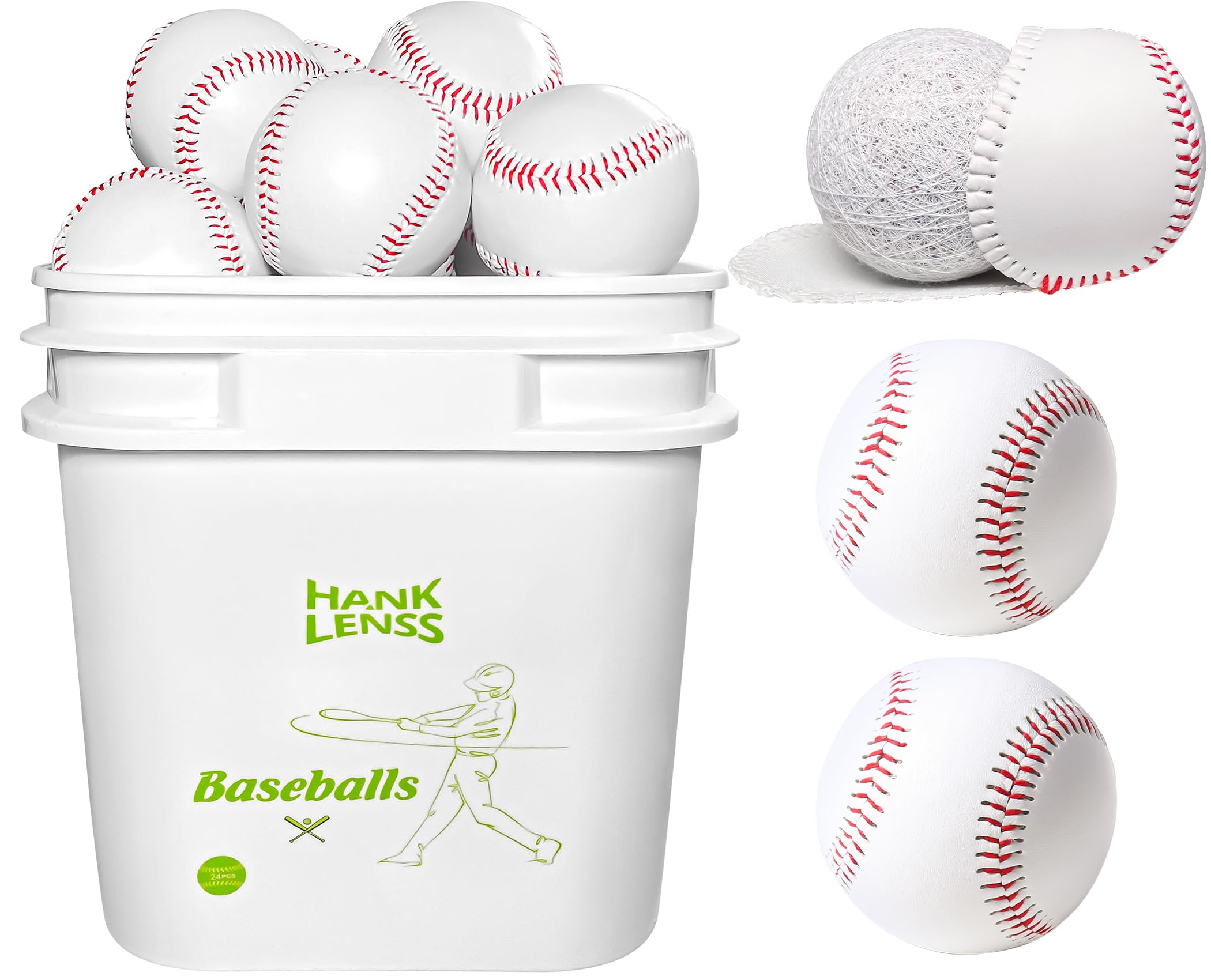 Premium Leather-Covered Baseballs - 12/24 Pack Standard Size Training Balls for Pitching, Hitting & Fielding Practice - Unmarked Adult & Youth Baseballs - Perfect for Backyard Drills, Batting Cages & Team Training Sessions