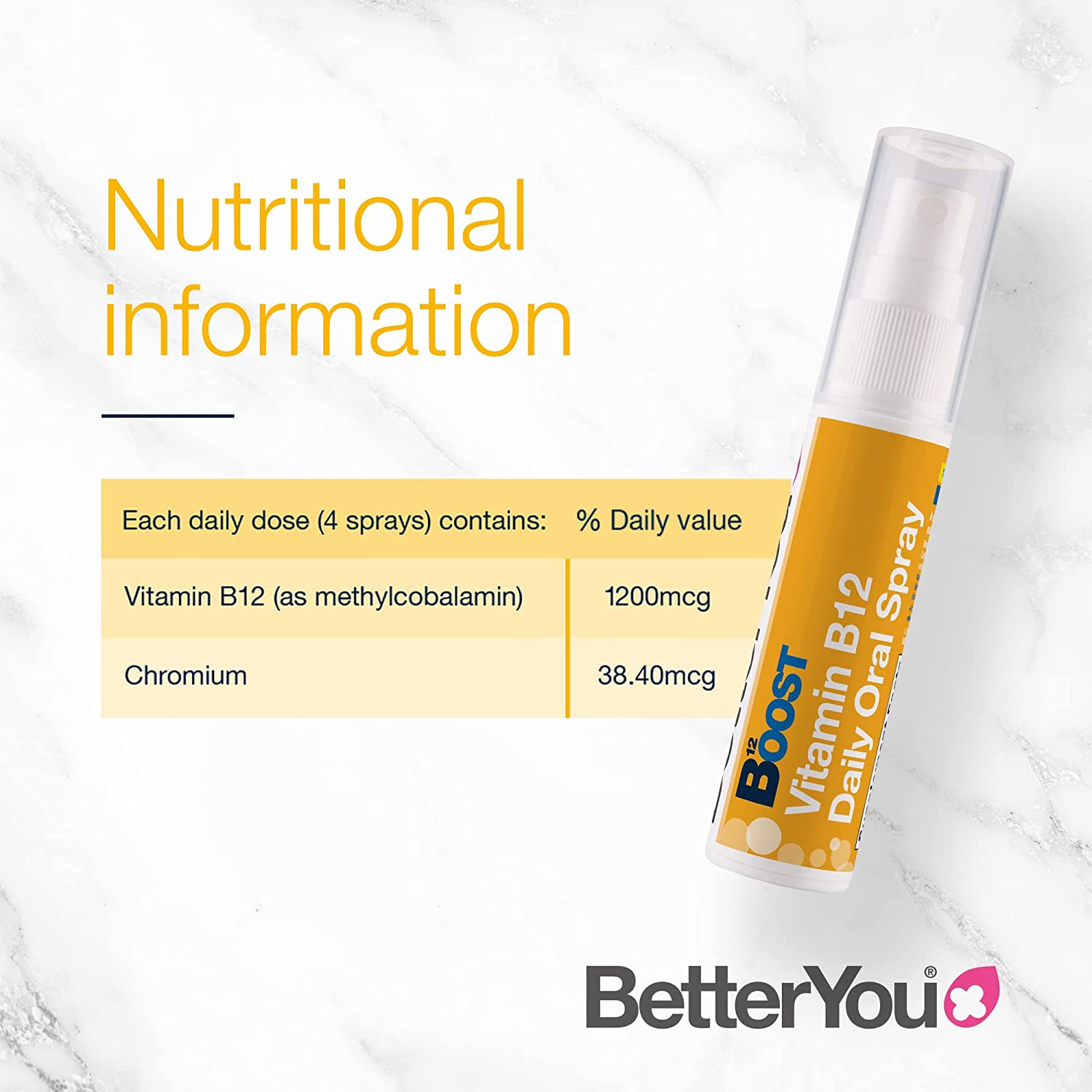 BetterYou Boost Daily Vitamin B12 Oral Spray 25ml - Fast Absorption Energy Support for Adults & Kids - Perfect for Busy Lifestyles & Active Families