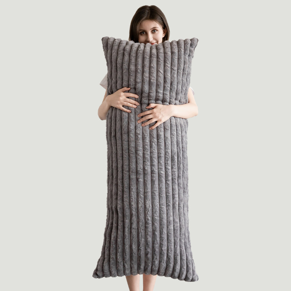 MAXYOYO Ultra Soft Striped Faux Fur Body Pillow for Adults - 20x54 Inch Grey Large Hugging Pillow - Perfect for Sleeping, Lounging & Pregnancy Support