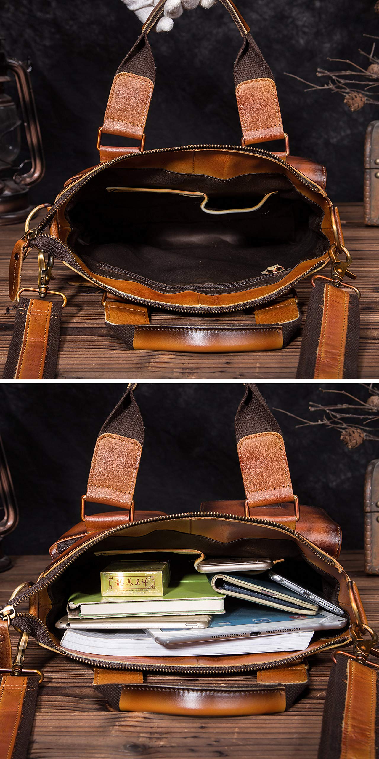 Le'aokuu Men's Genuine Crazy Horse Leather Messenger Bag - Crossbody Satchel & Tote with 12