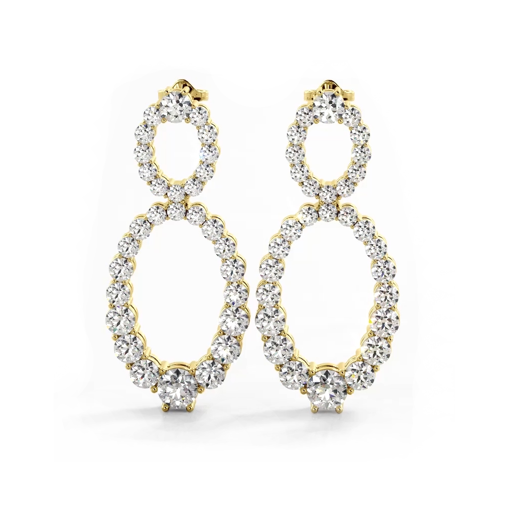 1.50 CTW Round Diamond Drop Earrings - Double Circle Dangle Style for Women, Elegant Wedding & Party Jewelry Gift