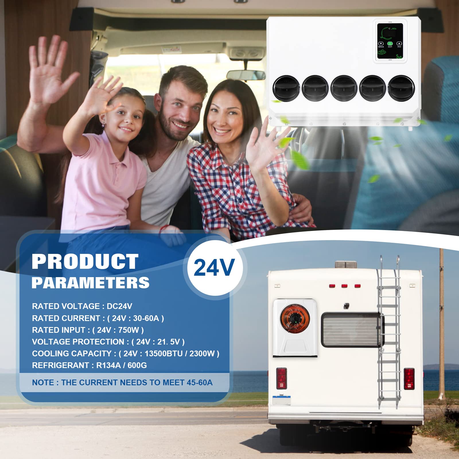 24V Universal Air Conditioner for Trucks, Buses, Vans, RVs, Tractors & Excavators - Heavy Duty Cooling for Vehicles & Agricultural Equipment - Perfect for Long Hauls, Construction Sites & Off-Road Adventures