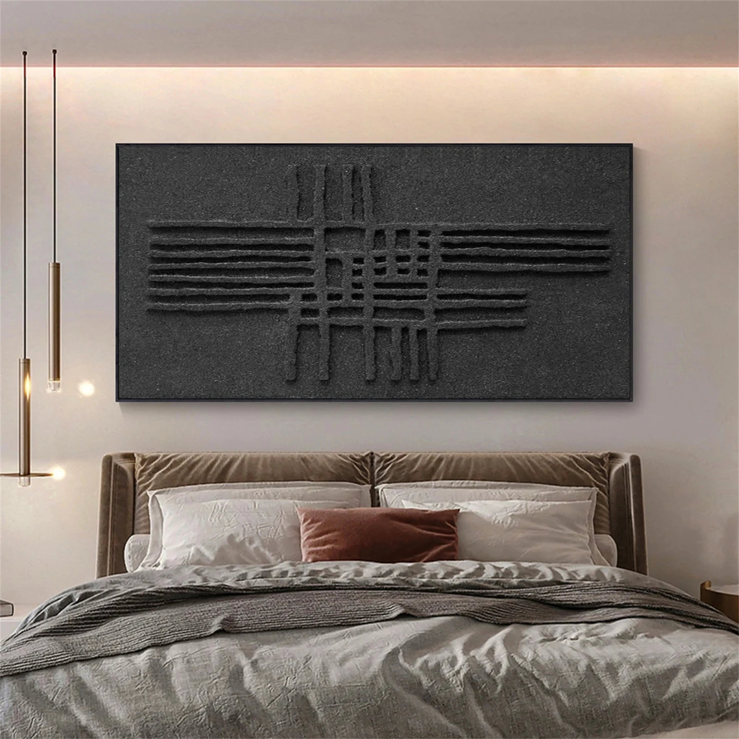 Black Plaster Art Minimalist Textured Painting - Modern Abstract Wall Decor for Living Room, Bedroom & Office | MZ062