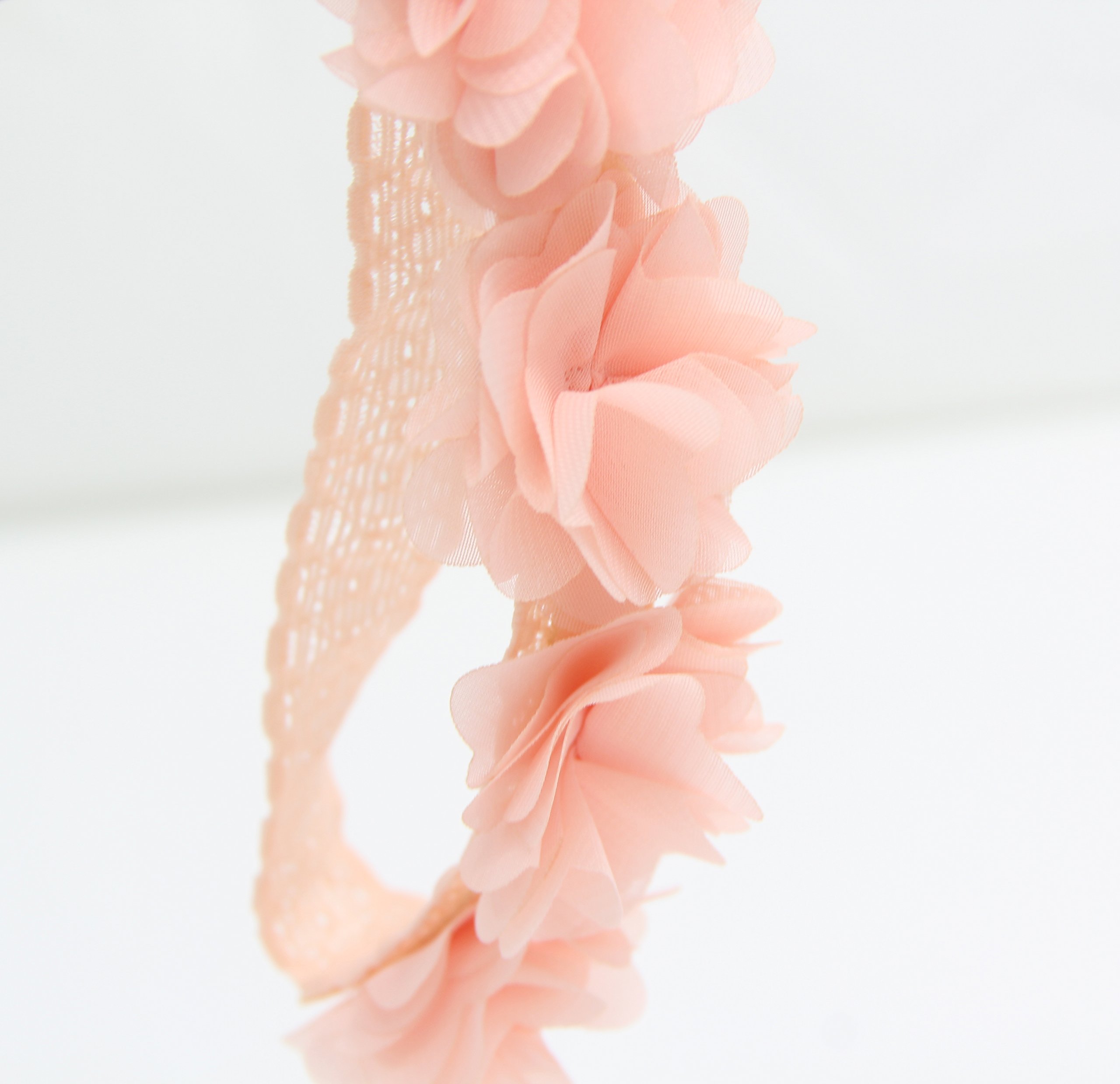 Baby Girls Elastic Chiffon Flower Headbands with Hand-Sewn Beads - Princess Hair Accessories for Birthday Parties, Photography & Special Occasions