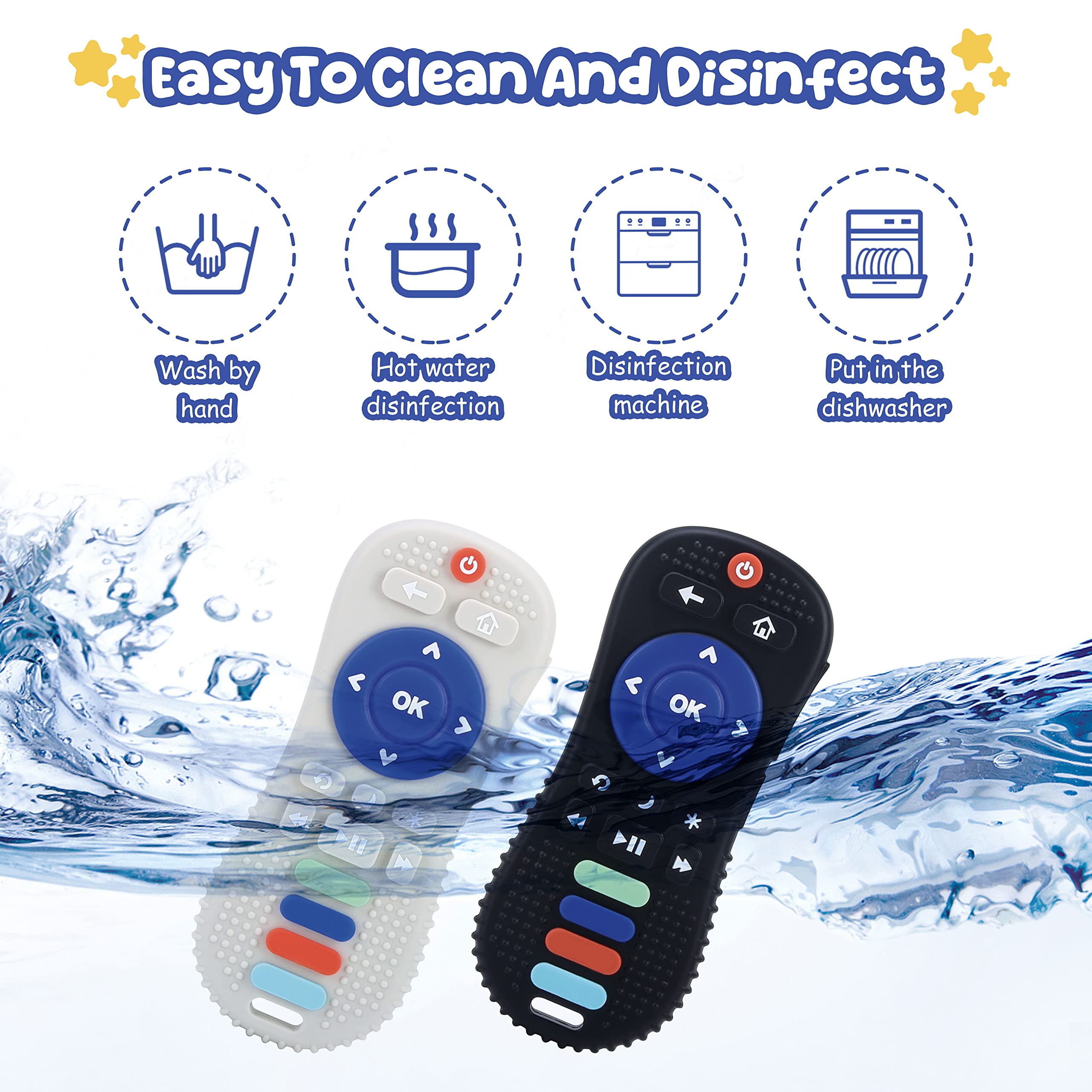 FXK Baby Teething Toys for 6-12 Months - 2 Pack BPA Free Silicone Teethers with Remote Control Design, Sensory Chew Toys for Soothing Sore Gums (Black & Grey) - Perfect for Home, Travel & Daycare Use