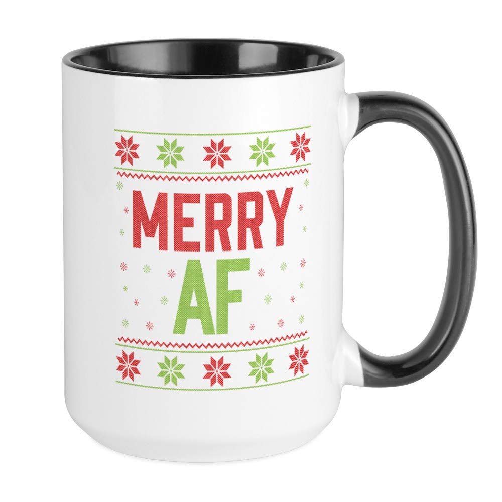 Merry AF Ceramic Coffee Mug 15 oz - Funny Christmas Tea Cup for Coffee Lovers - Perfect for Holiday Gifts, Office Use & Cozy Home Mornings