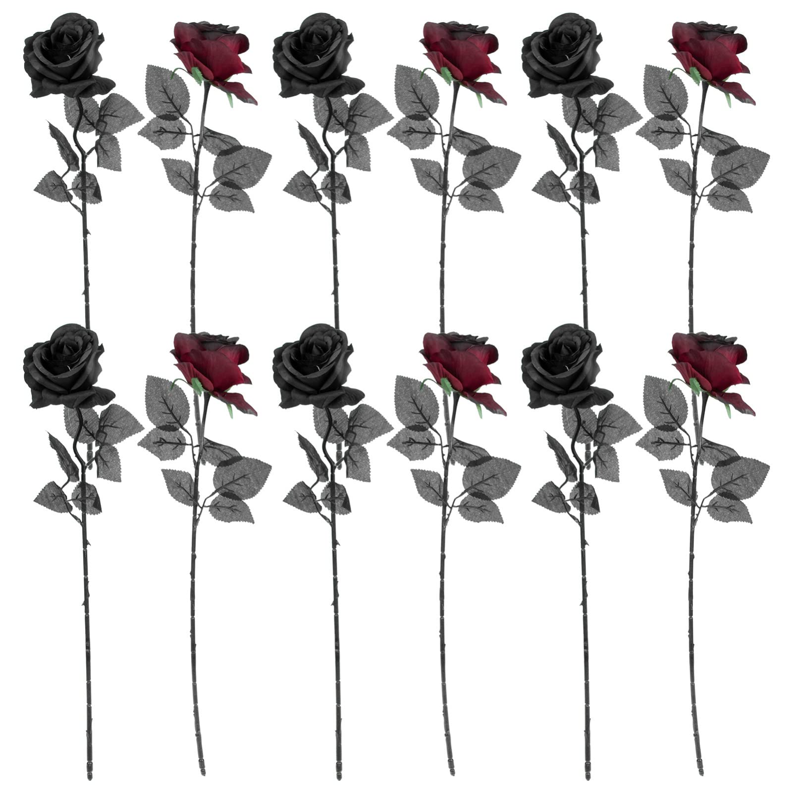12pcs Black Artificial Rose Flowers - INOOMP Realistic Black Roses for Home Decor, Wedding Centerpieces, Halloween Party Decorations, DIY Crafts & Gift Wrapping