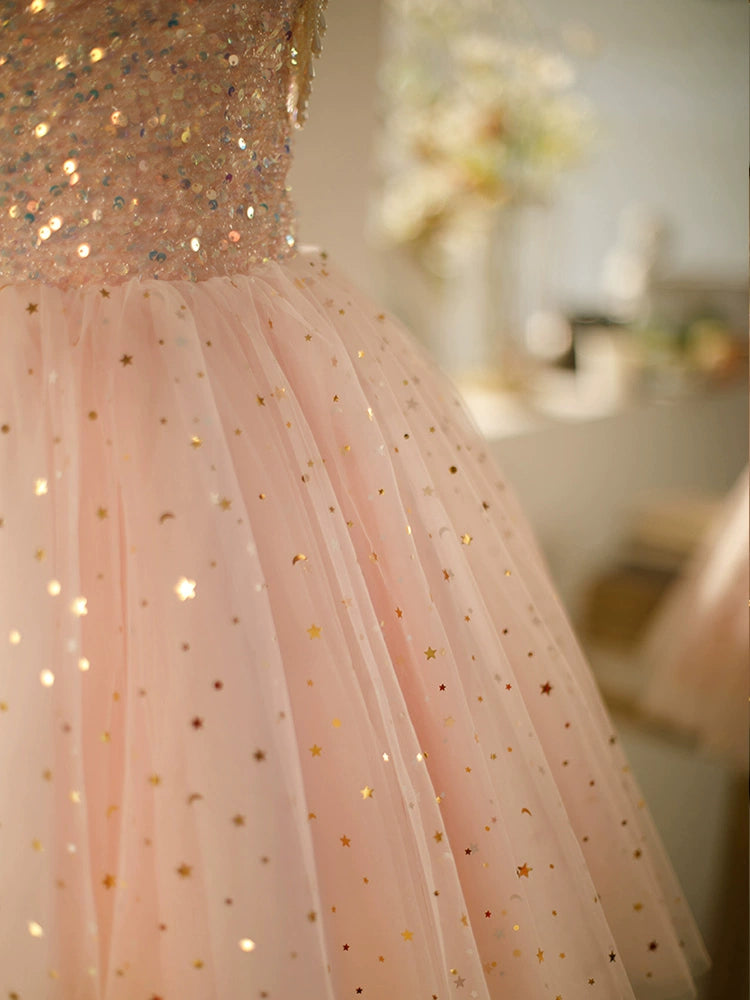 Pink A-Line Round Neck Tea-Length Tulle Flower Girl Dress - Perfect for Weddings, Parties & Special Occasions
