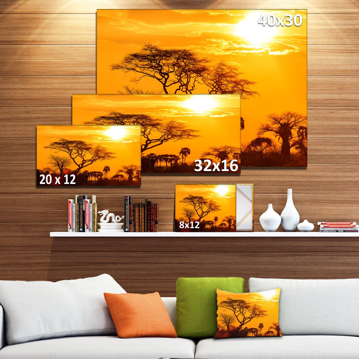 African Sunset Orange Glow Extra Large Wall Art - Stunning Landscape Painting for Living Room, Bedroom & Office Decor