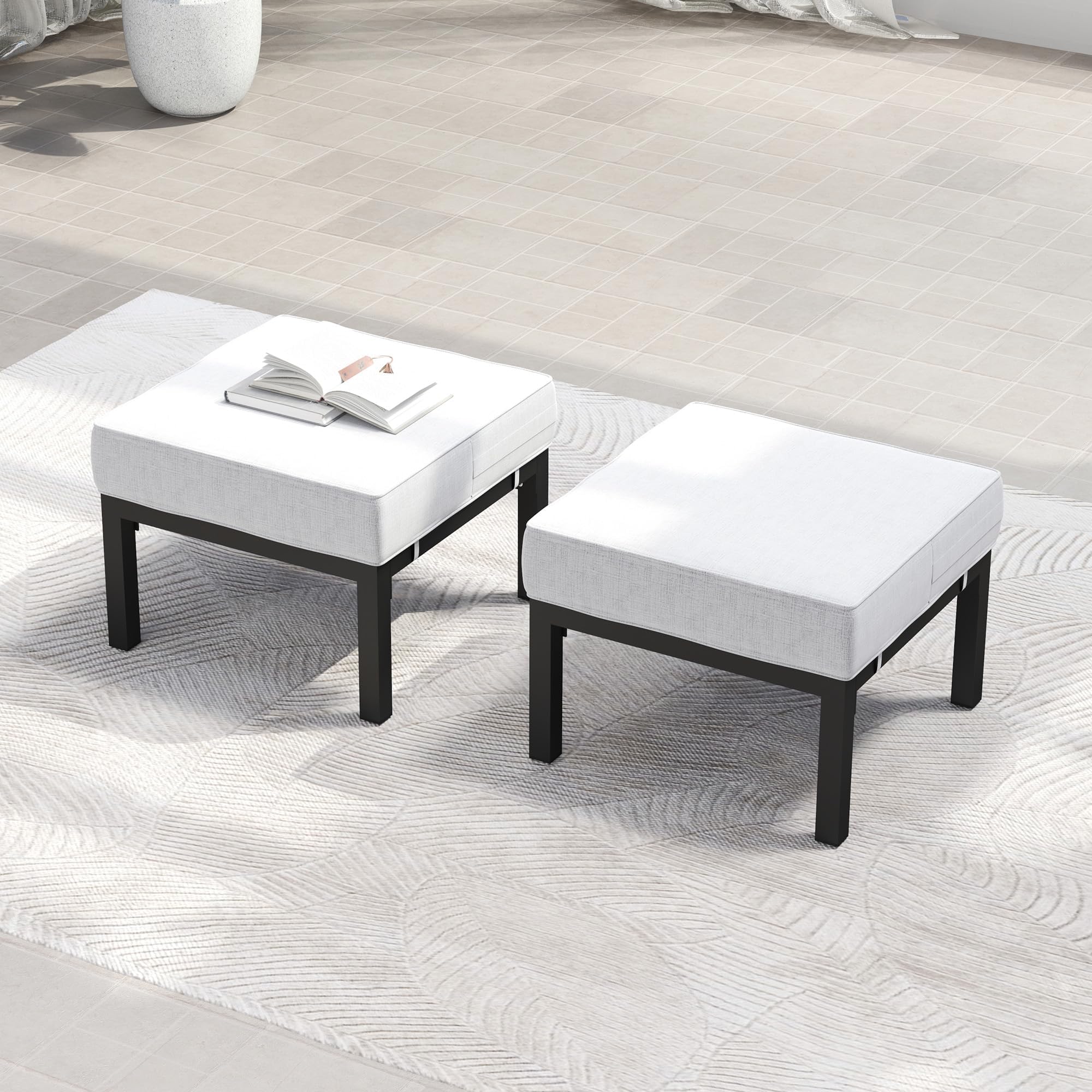 Solaste Outdoor Footstools Set of 2 - All-Weather Aluminum Patio Ottoman with Removable Cushions, Garden Backyard Poolside Furniture for Relaxing, Lounging & Outdoor Entertaining - Grey