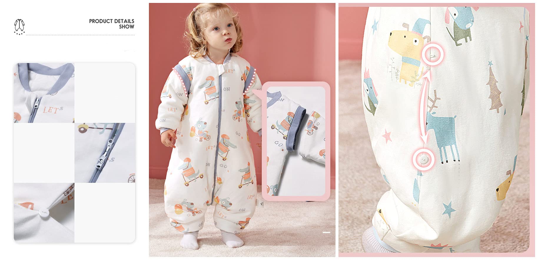 Organic Baby Sleeping Bag with Detachable Sleeves - All Seasons Wearable Blanket for Toddlers | Cozy & Safe for Nursery, Daycare & Travel