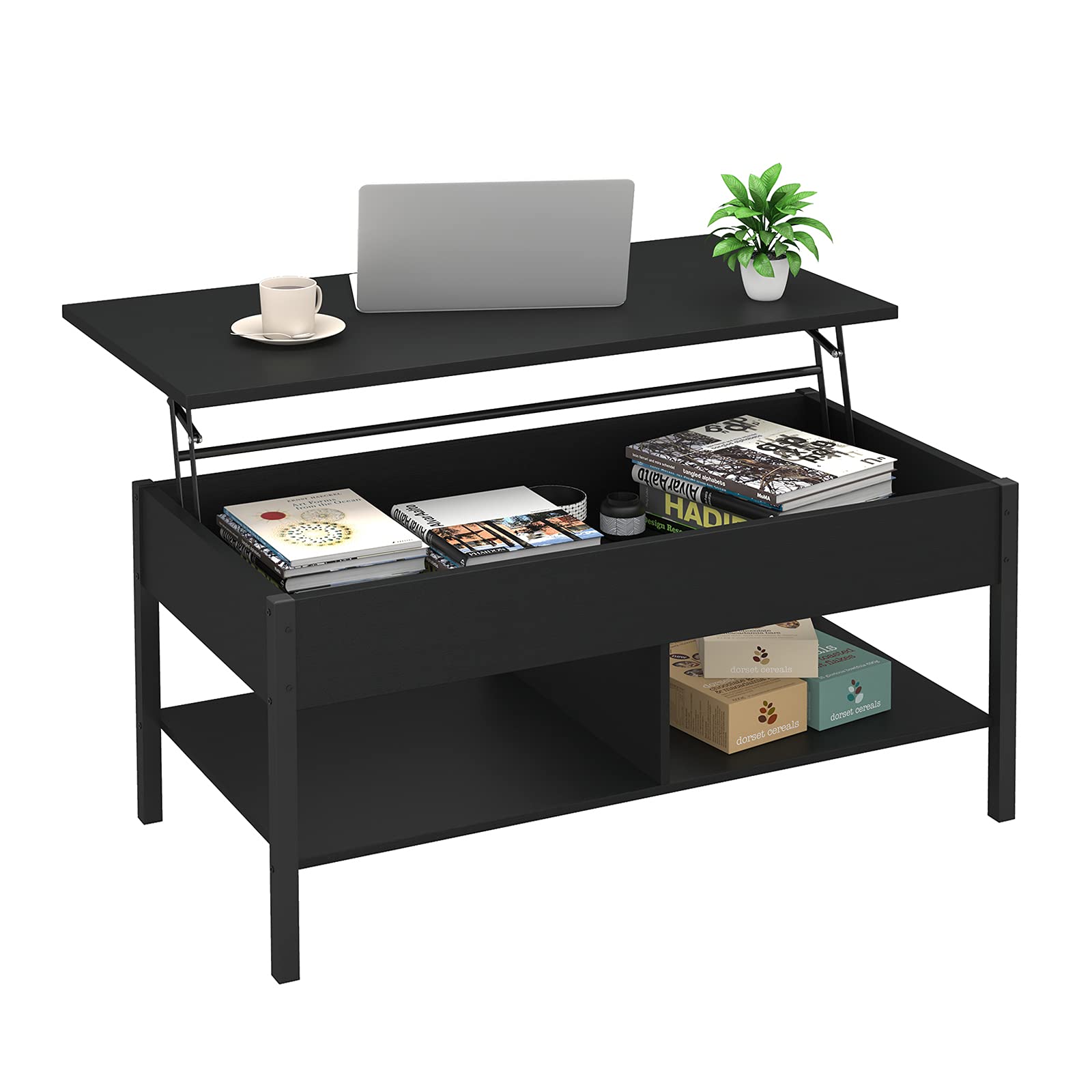 Modern Lift-Top Coffee Table with Storage & Lower Shelf - Sofa Table for Living Room, Black & White Wooden Design - Perfect for Small Spaces, Home Office & Apartment Decor