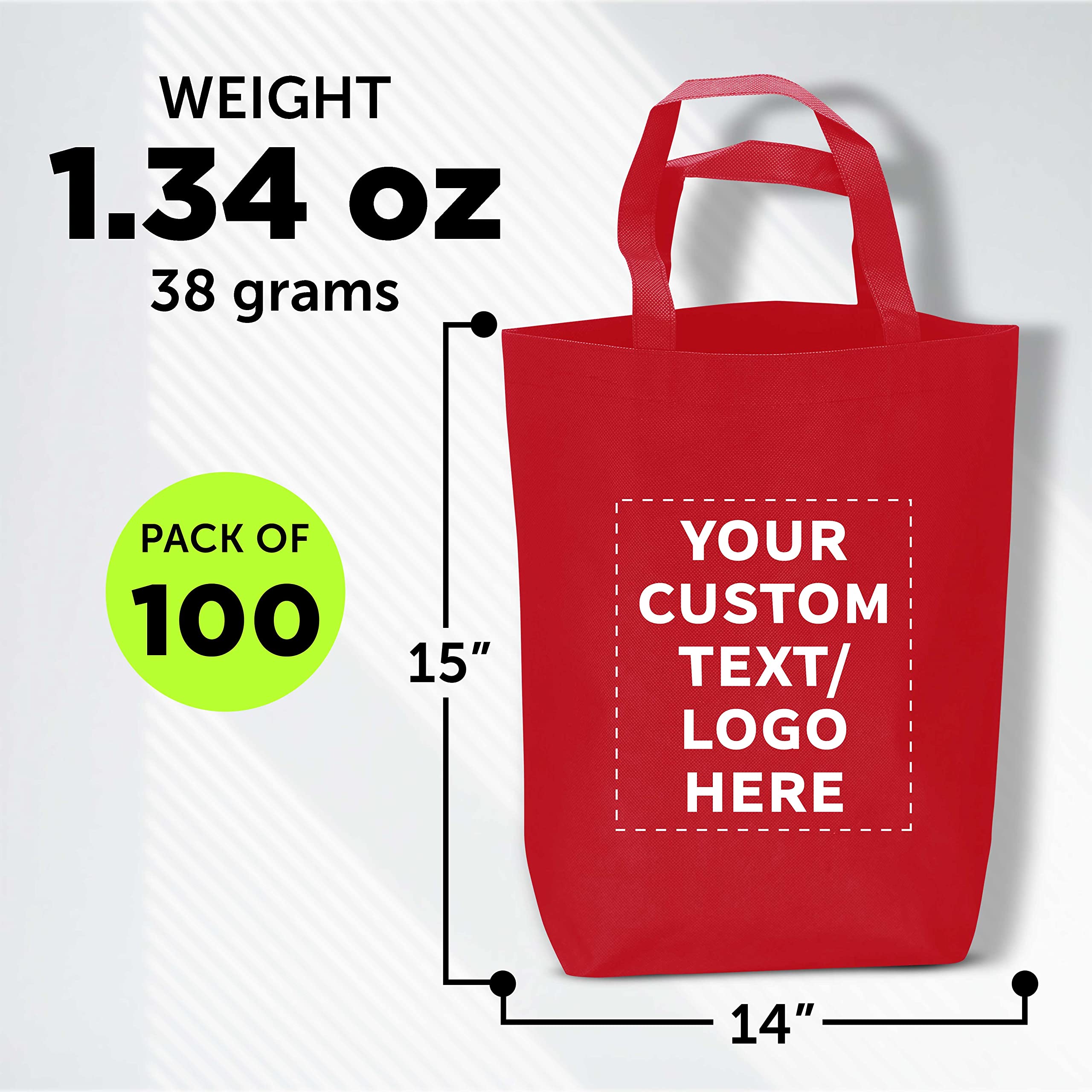 Custom Large Heavy Duty Reusable Tote Bags - Bulk Pack of 100 Personalized Grocery & Shopping Bags - Durable Promotional Merchandise for Business Branding & Giveaways - Red - Perfect for Retail Stores, Trade Shows & Eco-Friendly Shopping