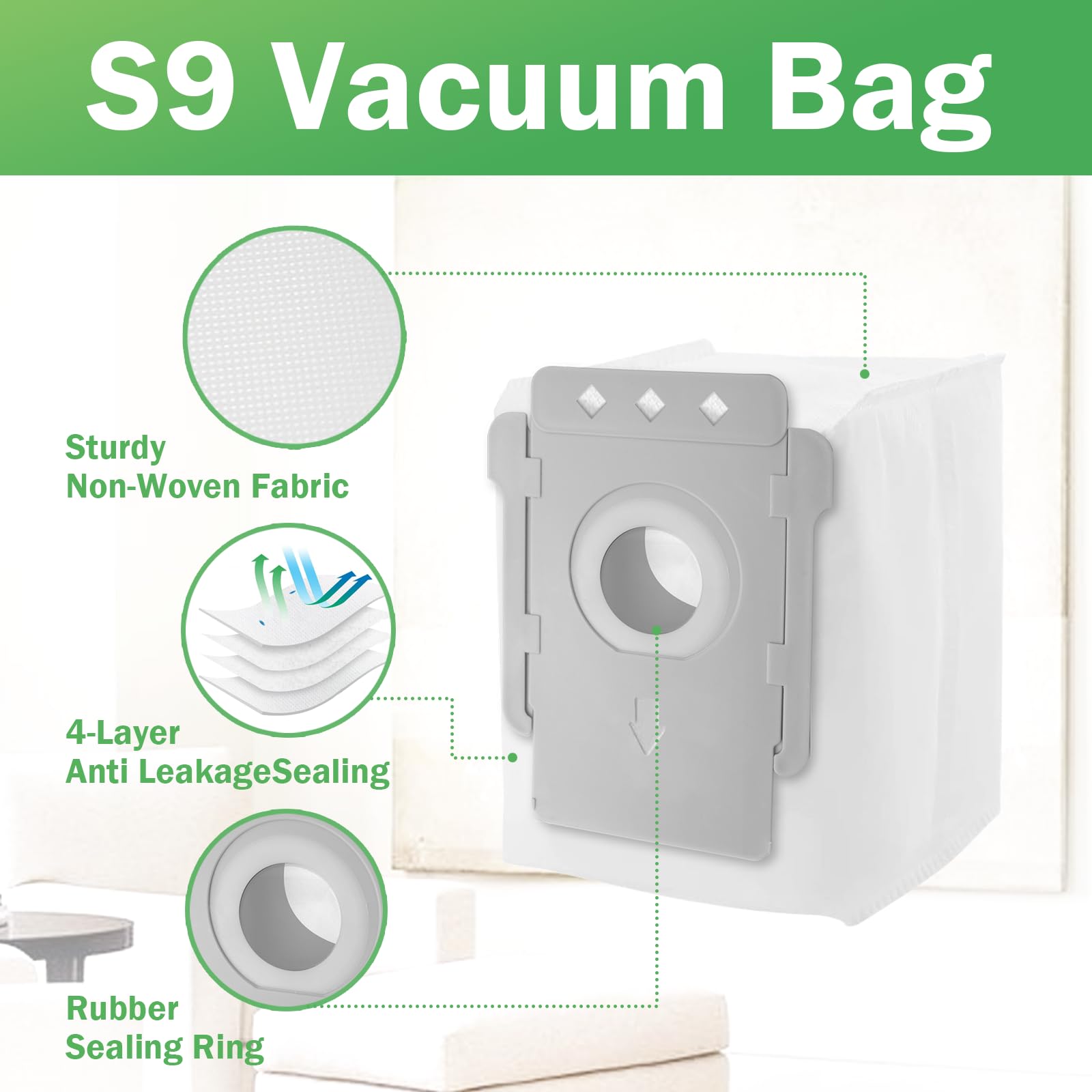 Roomba S9/S9+/S Series (9150/9550) Replacement Parts Kit - 2 Rubber Roller Brushes, 6 HEPA Filters, 6 Vacuum Bags & 8 Side Brushes | Compatible with iRobot Roomba S9, S9+ Vacuum Cleaners | Perfect for Deep Cleaning & Maintenance