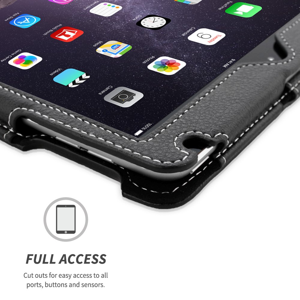 Premium Leather Smart Case for Apple iPad Air 2 - Snugg Executive Black Protective Cover with Auto Wake/Sleep Function & Flip Stand | Perfect for Business, Travel, and Home Use