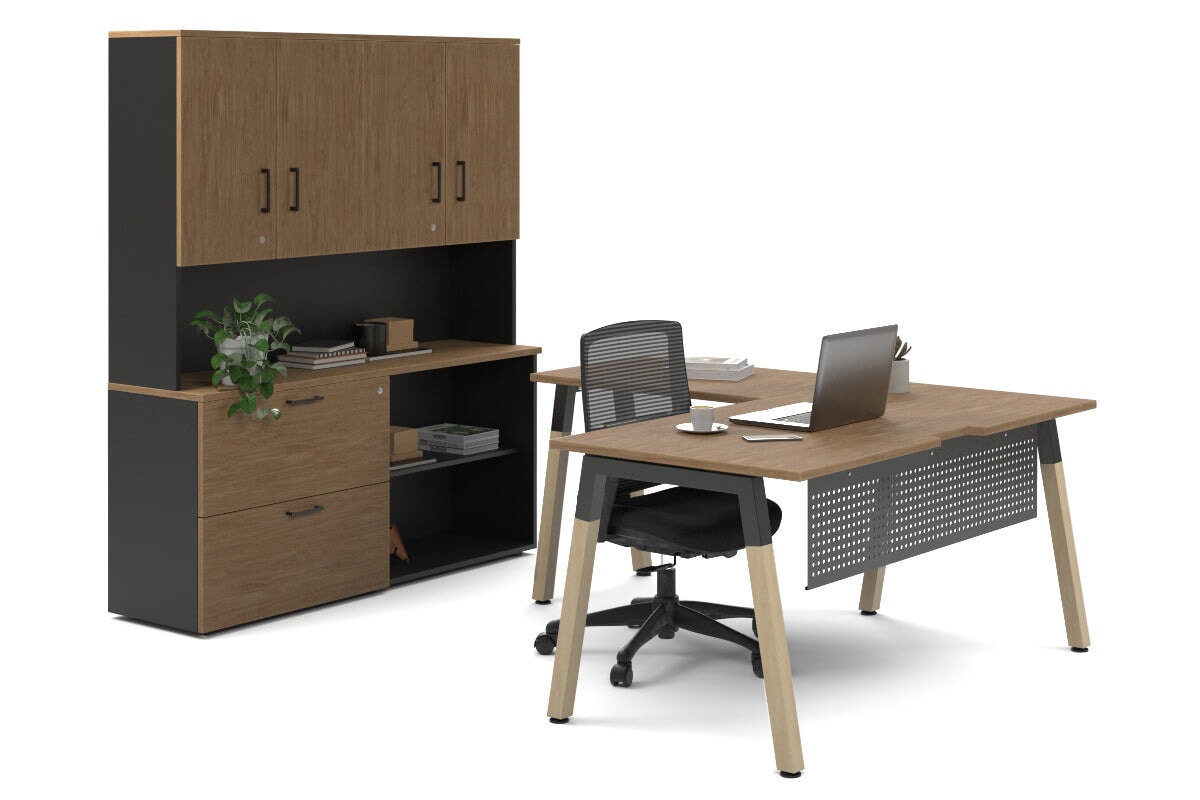 Premium L-Shaped Executive Desk with Quadro A Legs & Black Cross Beam - 1600L x 1800W with Cable Management Scallop - Perfect for Home Office & Corporate Workspaces