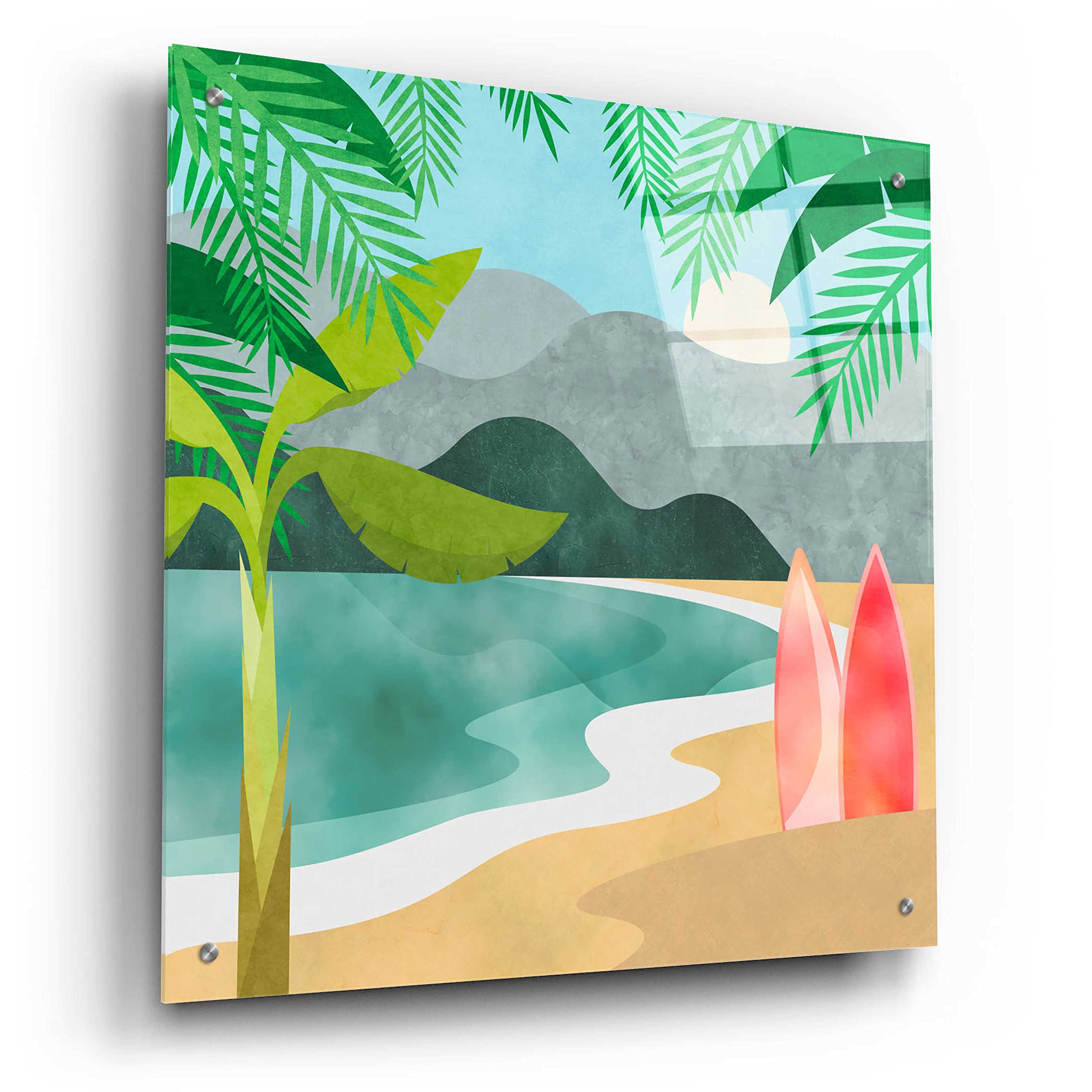 Secret Surf Spot by Andrea Haase - 24x24 Inch Acrylic Glass Wall Art Painting, Modern Coastal Beach Decor for Living Room, Bedroom & Office