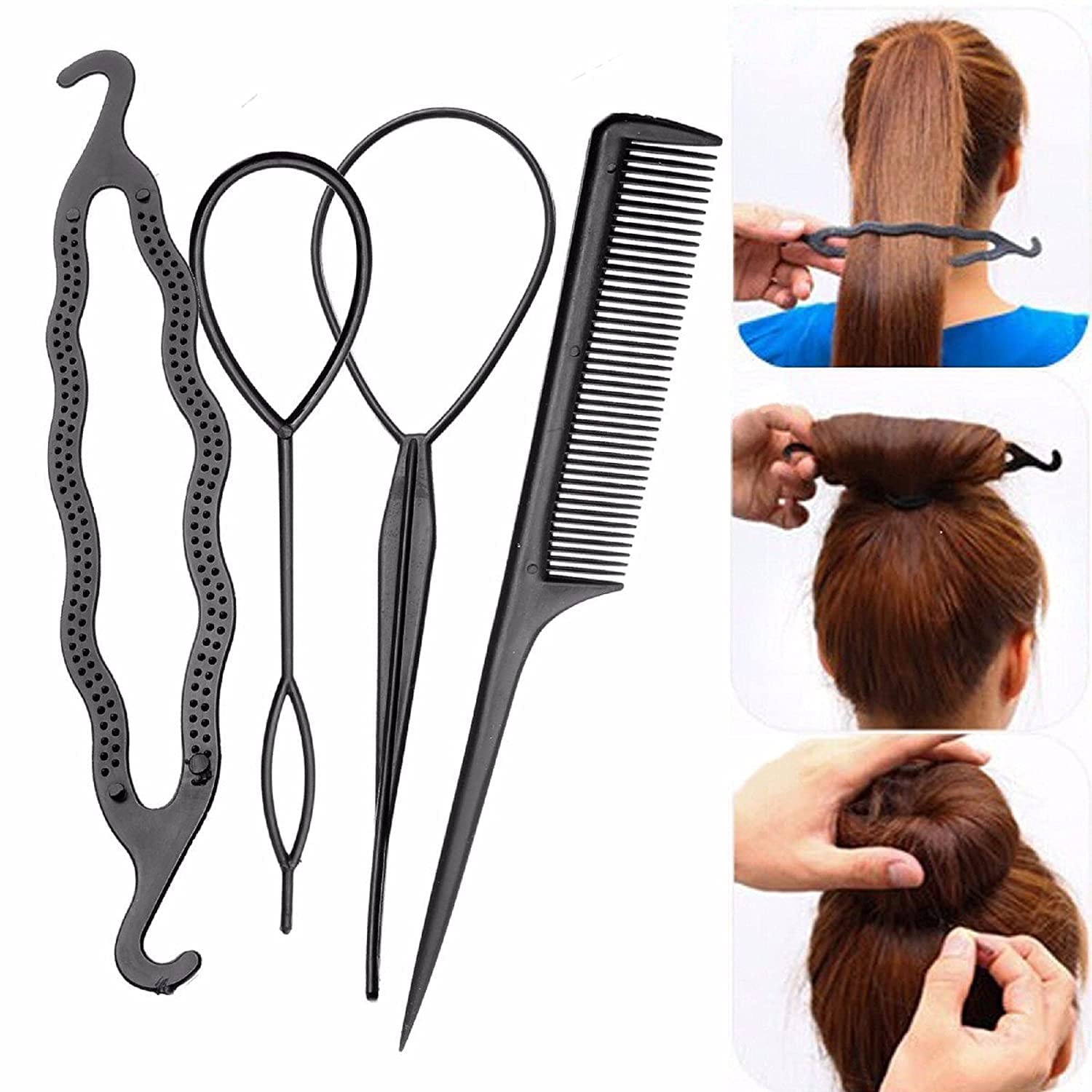 4Pcs/Set Black Plastic DIY Hair Styling Tools - Hair Clips & Combs for Women | Perfect for Salon, Home Hairstyling & DIY Hair Accessories (Pack of 2)