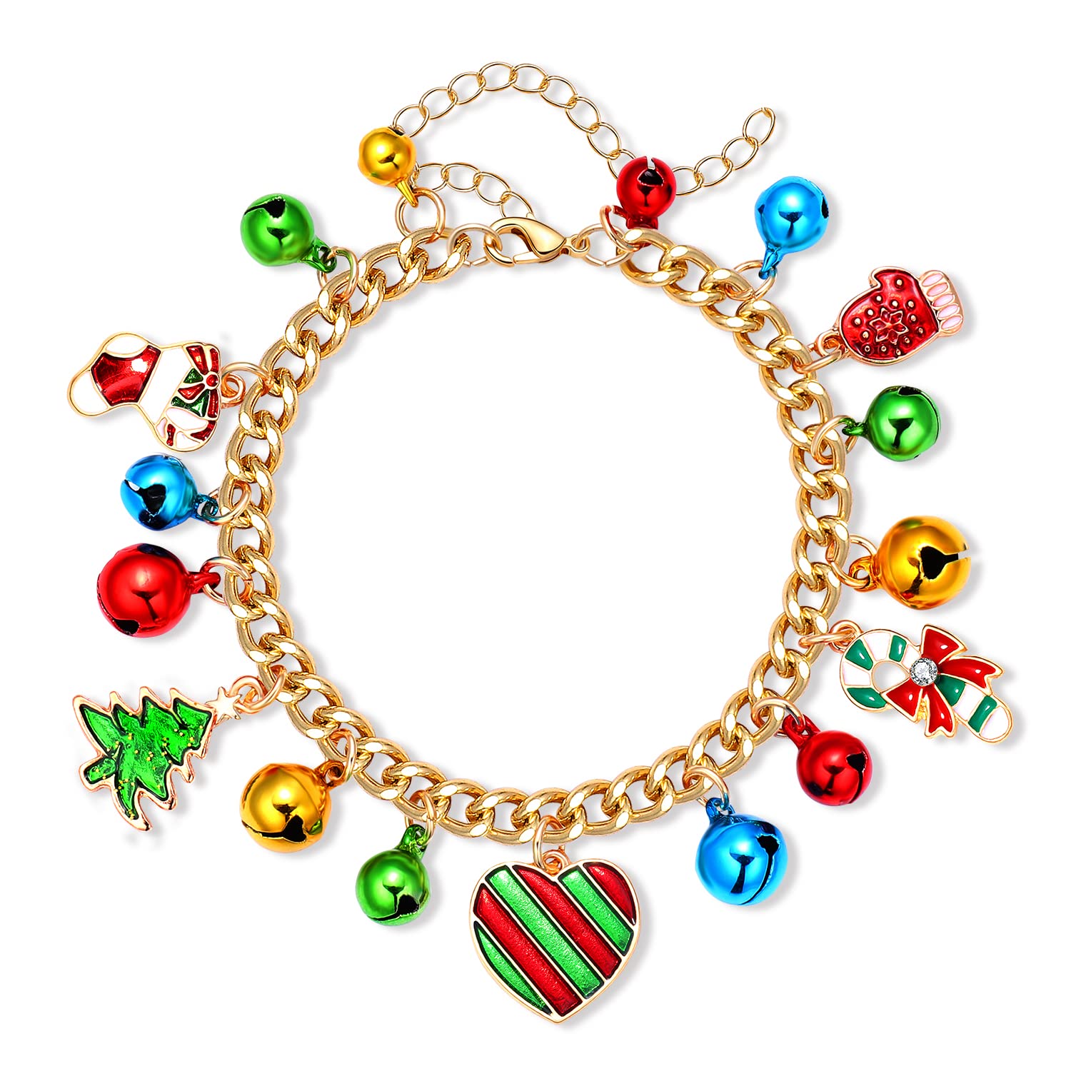 Christmas Bracelets for Women & Girls - Xmas Bow Charm Bracelet with Jingle Bells, Festive Holiday Jewelry Gift for Christmas Parties & Family Gatherings