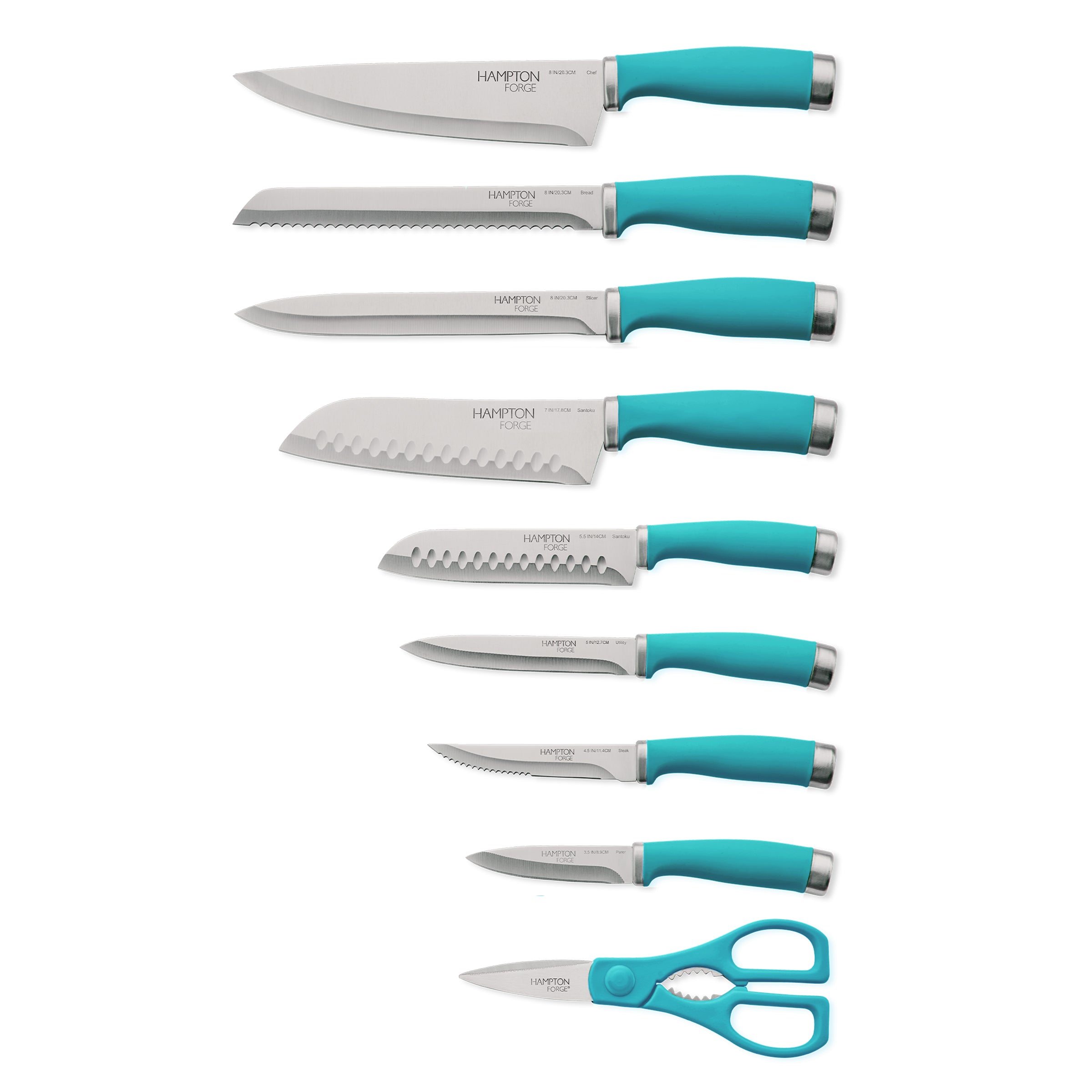 Epicure True Aqua 15-Piece Stainless Steel Knife Set with Wooden Block - Premium Kitchen Cutlery for Cooking, Slicing & Serving - Perfect for Home Chefs & Dinner Parties