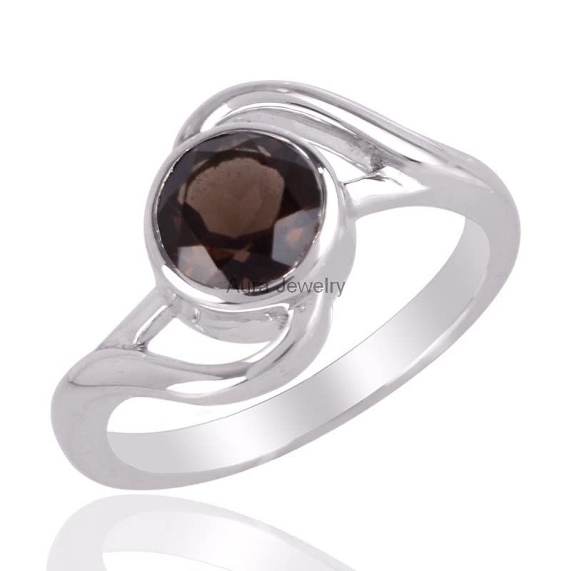 925 Sterling Silver Smokey Quartz Ring - Women's Handmade Jewelry Gift for Mother's Day & Bridesmaids - Elegant Cocktail Party Wear