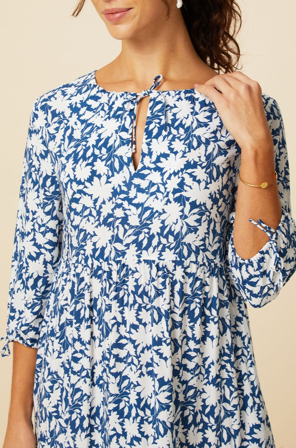 Virginia EcoVero™ Midi Dress - Sustainable Navy & White Floral Summer Dress for Women | Beach Wedding, Garden Party & Casual Outings