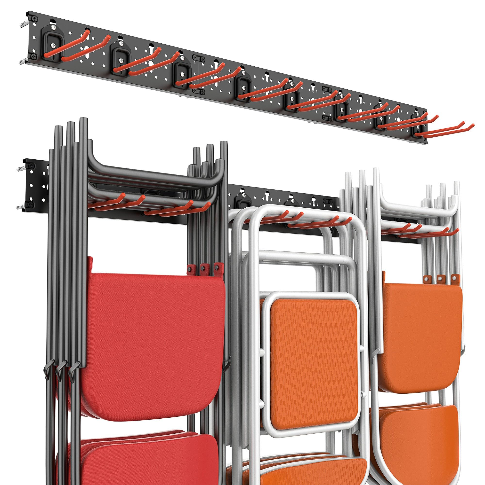 Wallmaster Heavy Duty Wall Mount Garage Organizer - 48-inch Tool Storage Rack with 8 Adjustable Hooks, Folding Chair Hangers, Max Load 300lbs - Perfect for Garage, Workshop, Shed & Basement Organization
