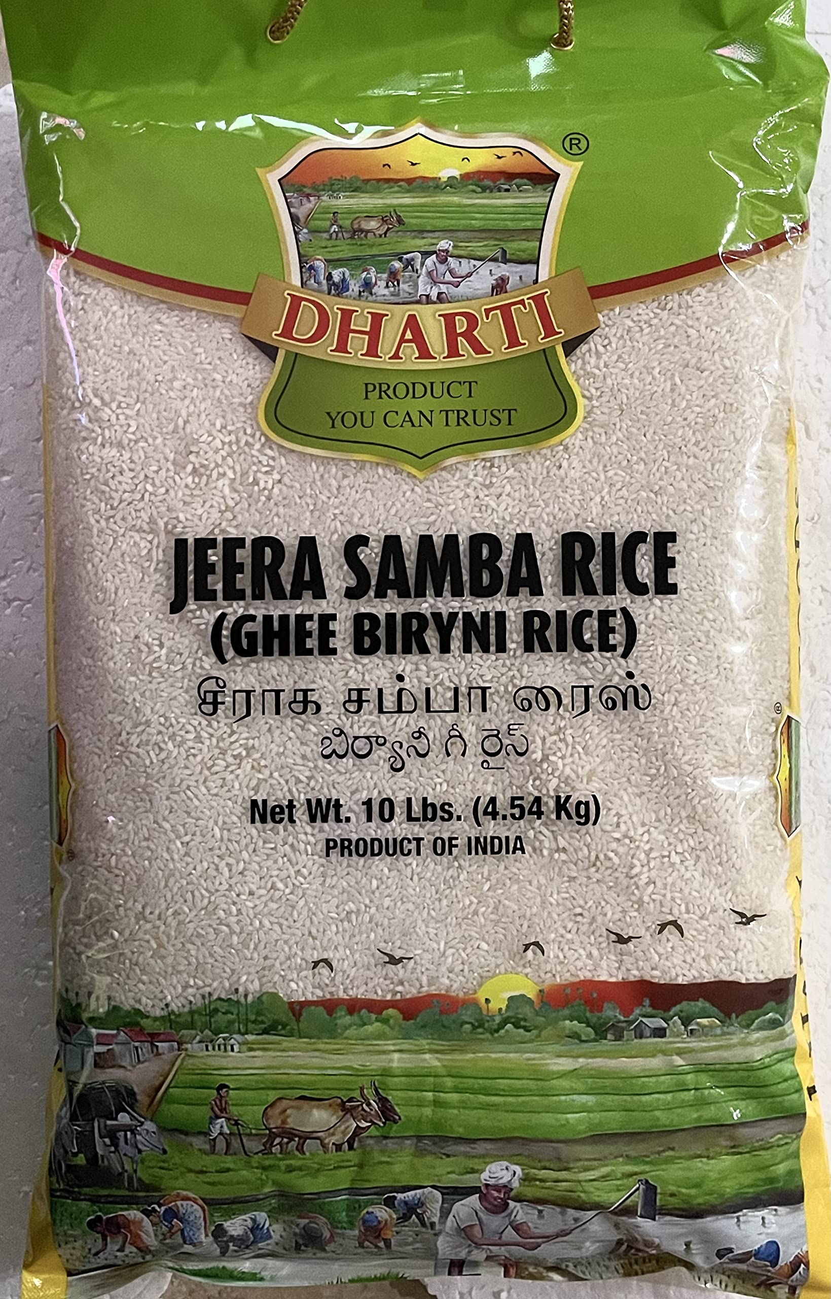 Premium Dharti Jeera Samba Rice - 10 lb Non-Basmati Aromatic Rice for Authentic Ghee Biryani, Pulao & South Indian Dishes - Perfect for Festivals, Family Dinners & Restaurant Use