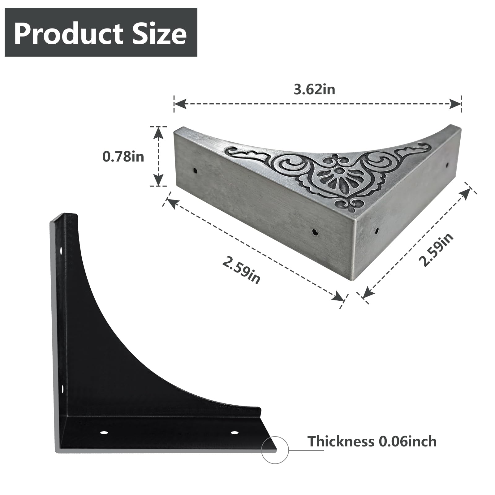 4Pcs Antique Zinc Alloy Box Corner Protectors - Decorative Furniture Edge Guards for Cabinets, Fireplace, Tables - Safety Bumpers with Elegant Flower Pattern (Ideal for Childproofing & Home Decor)