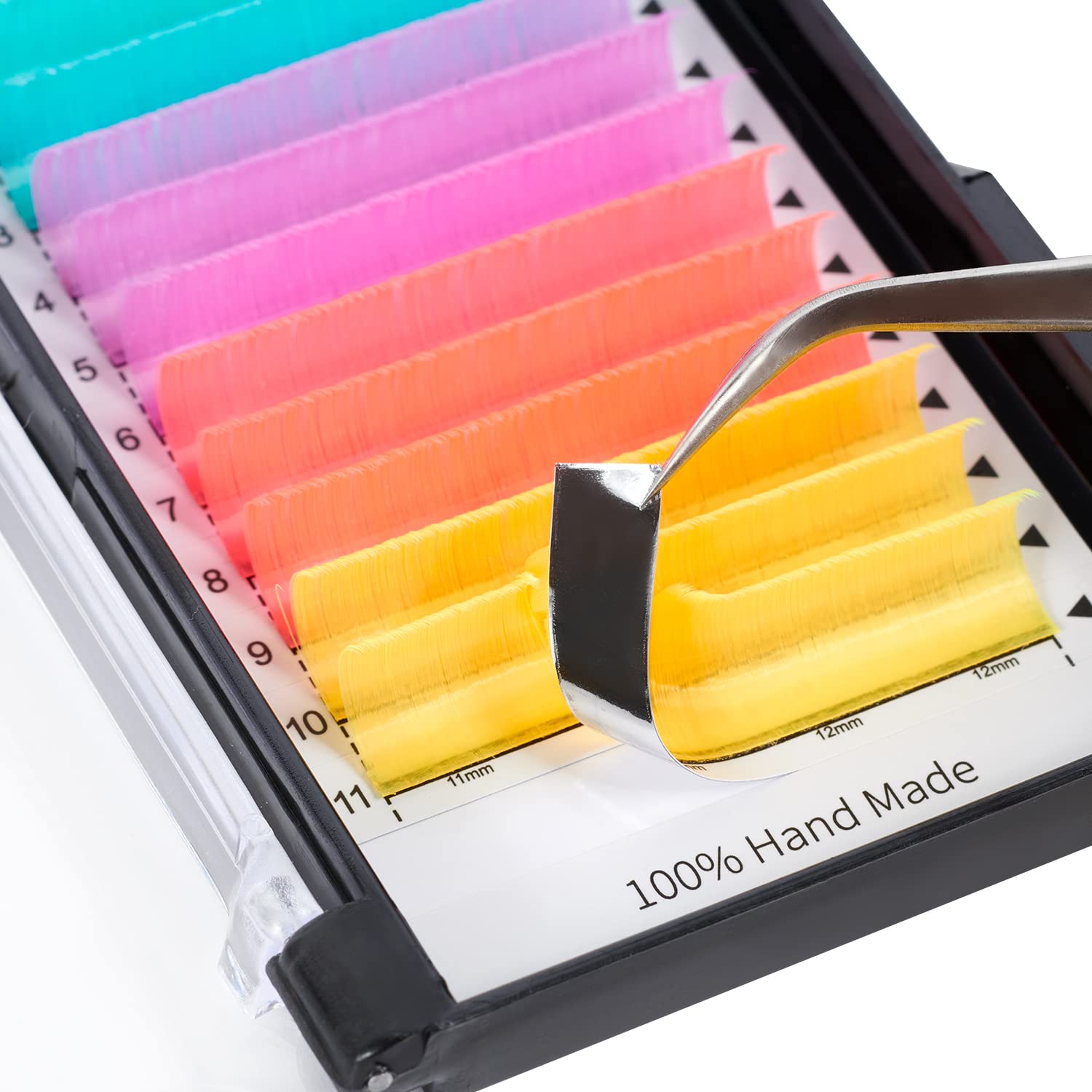UV Glow Neon Eyelash Extensions - 13mm 0.07C Curl Colorful Fluoresent Lashes (Blue, Yellow, Purple, Pink) for Clubbing, Raves & Nightlife | Glow Under Black Light | Multi-Colored Mixed Easy Fan Lashes