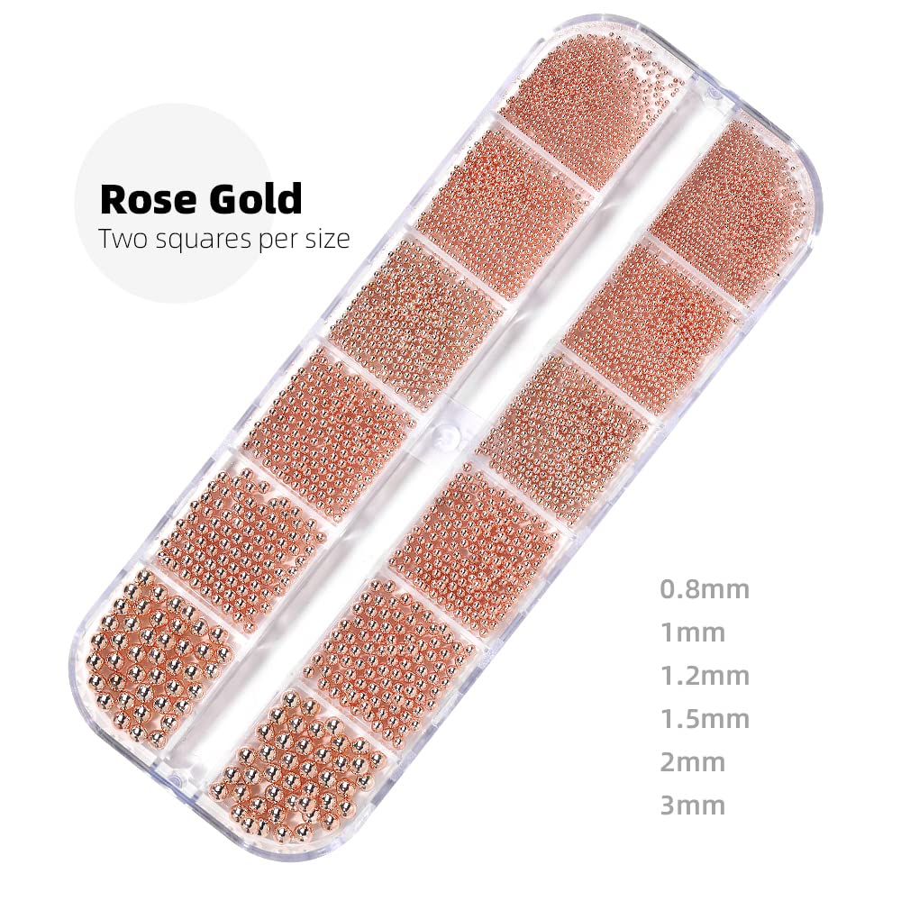 Premium Gold Silver Rose Gold Nail Caviar Beads - 0.8-3MM Multi-Size Metal Ball Beads for Nail Art Designs | DIY Manicure Decoration Accessories | Perfect for Salon, Home Nail Care & Party Glam Looks