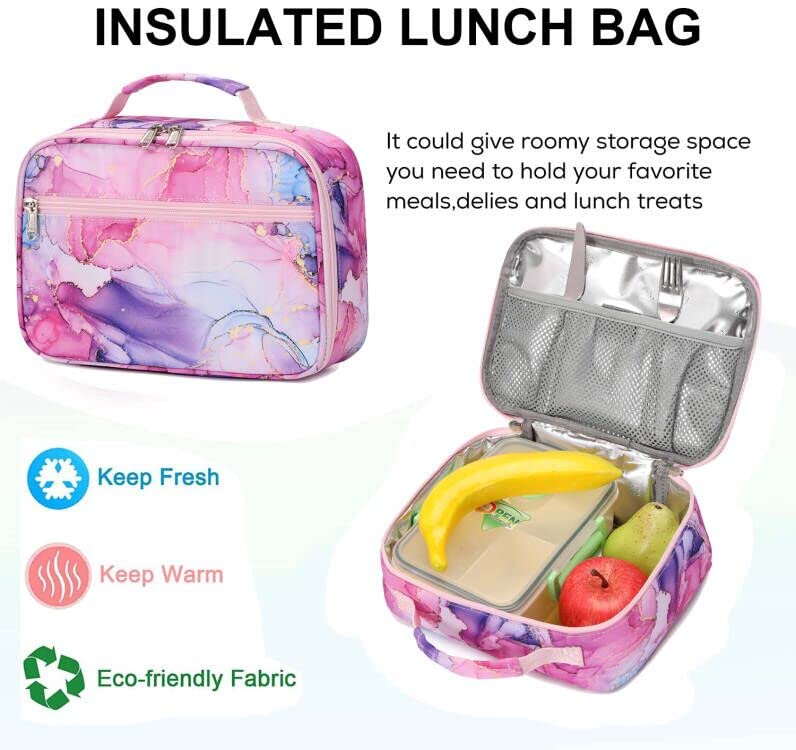 Joyfulife Girls School Backpack with Lunch Box - Water Resistant Lightweight Bookbag for School & Travel