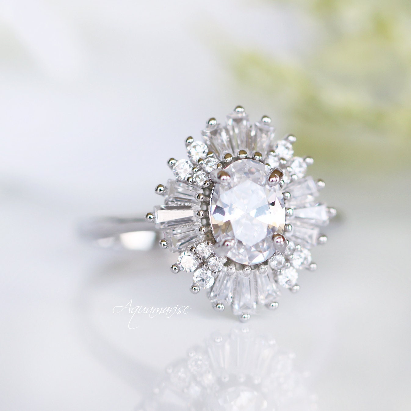 Victoria Art Deco Moissanite Ring - 14K White Gold Engagement Ring for Women | Perfect for Weddings, Anniversaries & Special Occasions