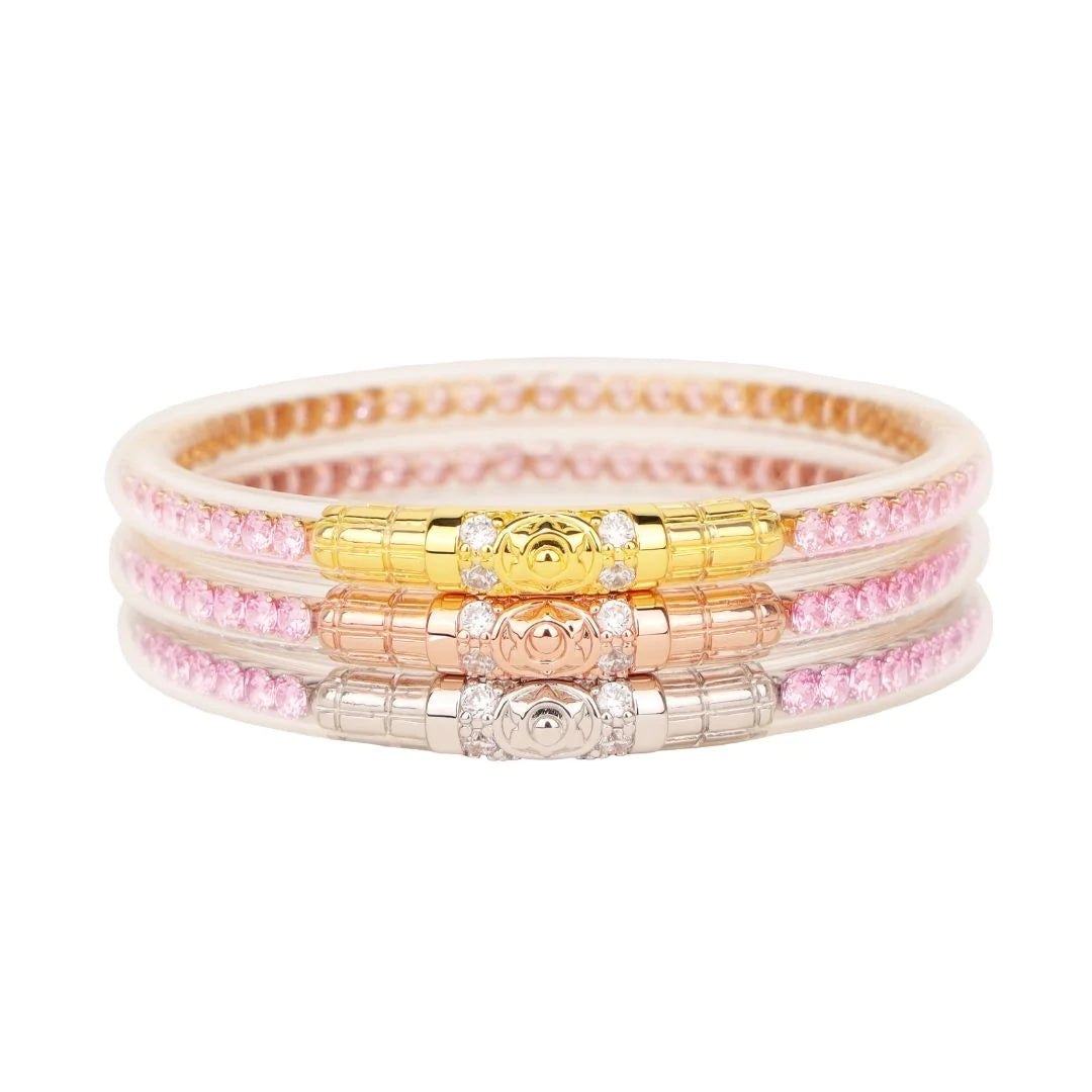 BuDhaGirl Three Queens All Weather Bangles Set - Waterproof & Durable Petal Pink Bracelets for Women | Perfect for Yoga, Travel & Everyday Wear