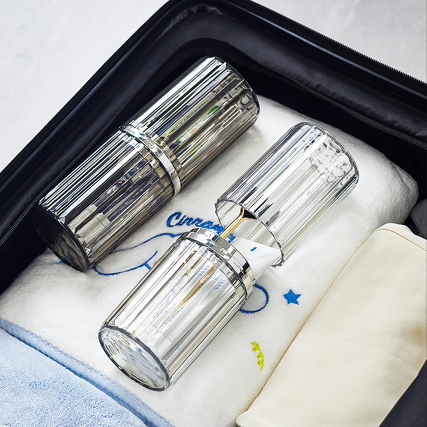 Portable Travel Toothbrush Holder & Cup Set - Collapsible Toothbrush Case with Toothpaste Container for Camping, School, Business Trips & Bathroom Use - Compact & Hygienic Travel Essential for On-the-Go Oral Care